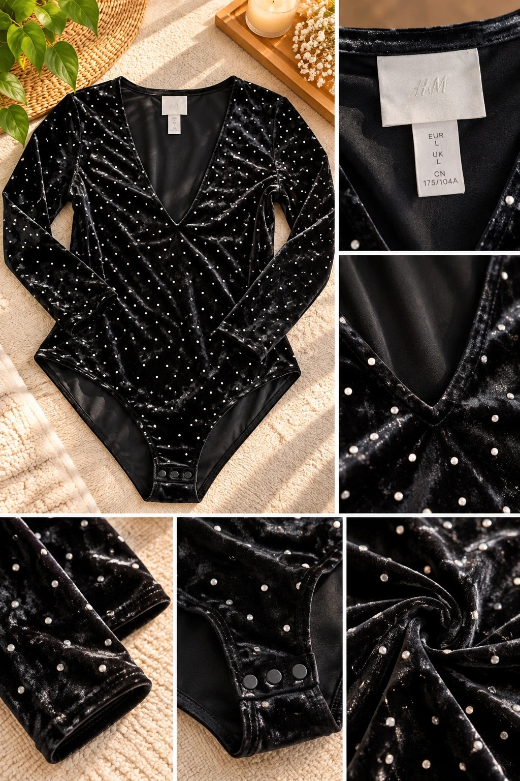 Body cache-cœur en velours noir à strass H&M – Taille L – H&M – taille L / 40 / 12 2