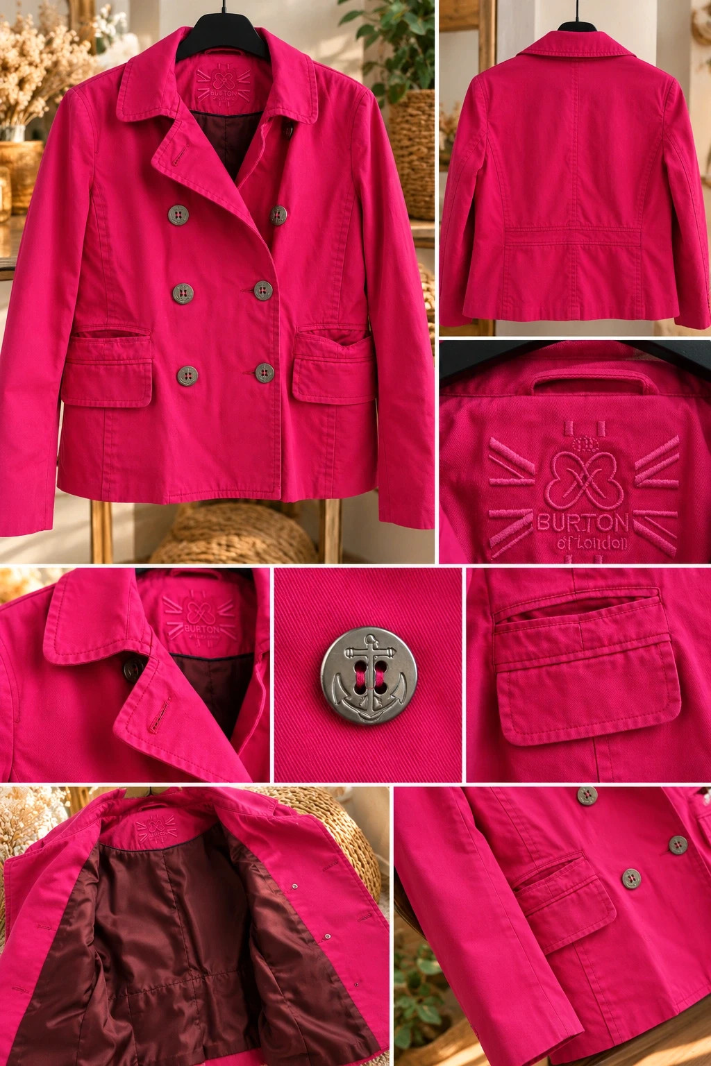 Veste courte croisée Burton of London – Fuchsia / Rose vif – Style Caban Chic – Burton – taille L / 40 / 12 2