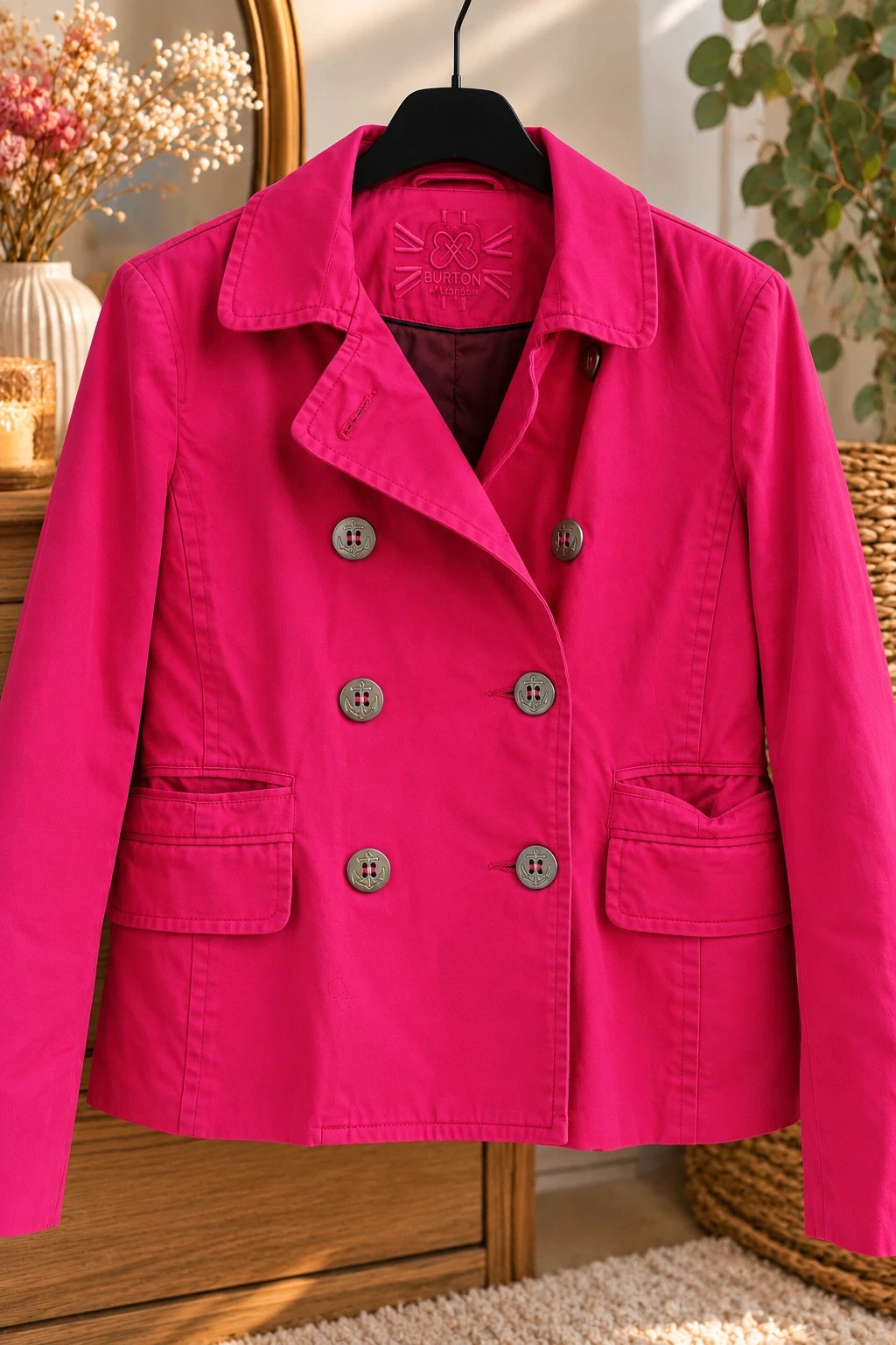 Veste courte croisée Burton of London – Fuchsia / Rose vif – Style Caban Chic