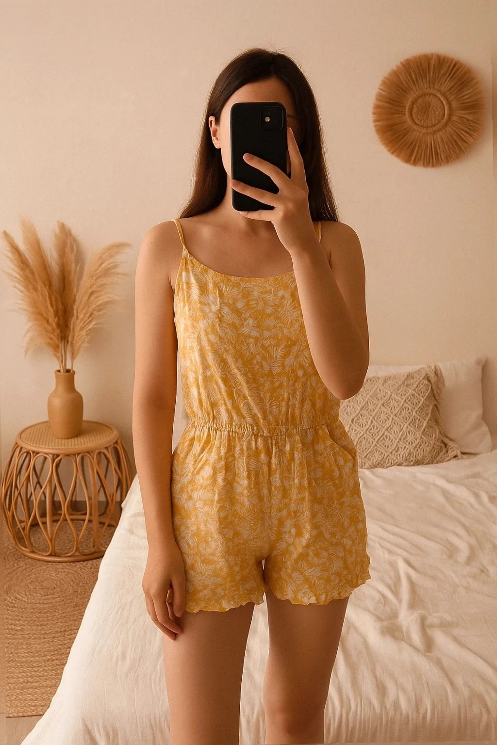 Combishort jaune Fleuri KIABI éco-conception – Taille 12A