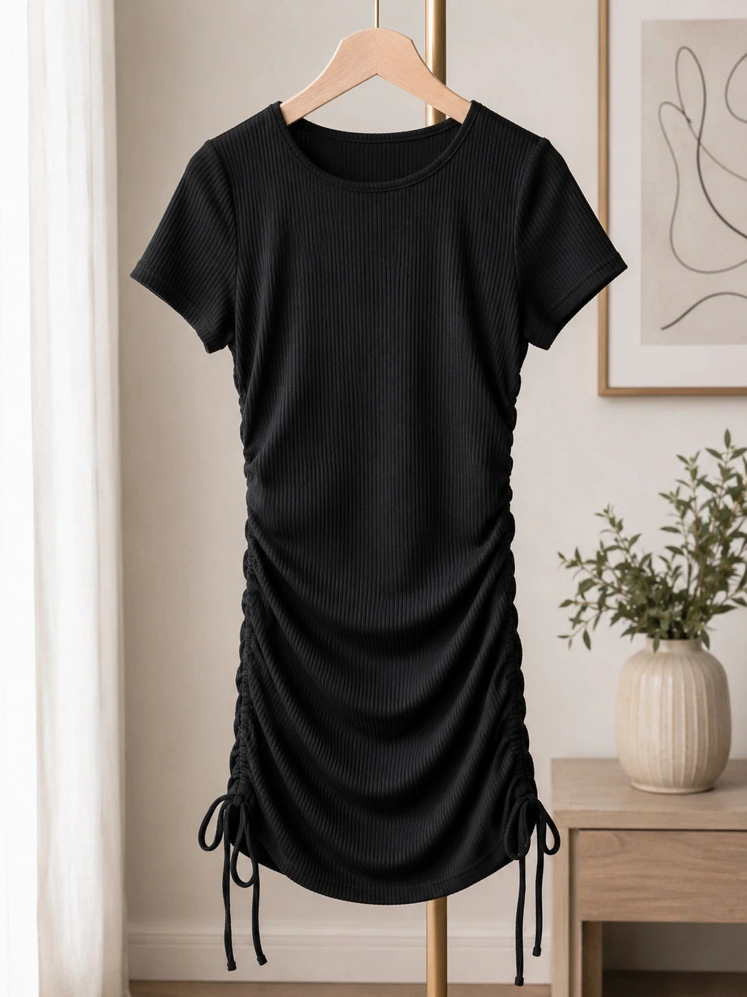 Robe noire froncée SHEIN – Taille 38/M