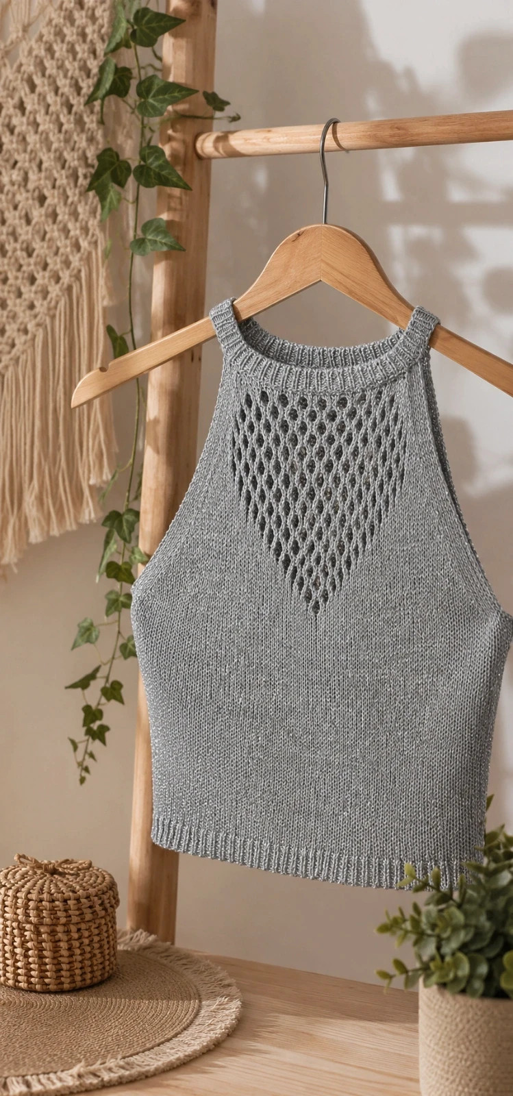 Crop top maille argentée brillante