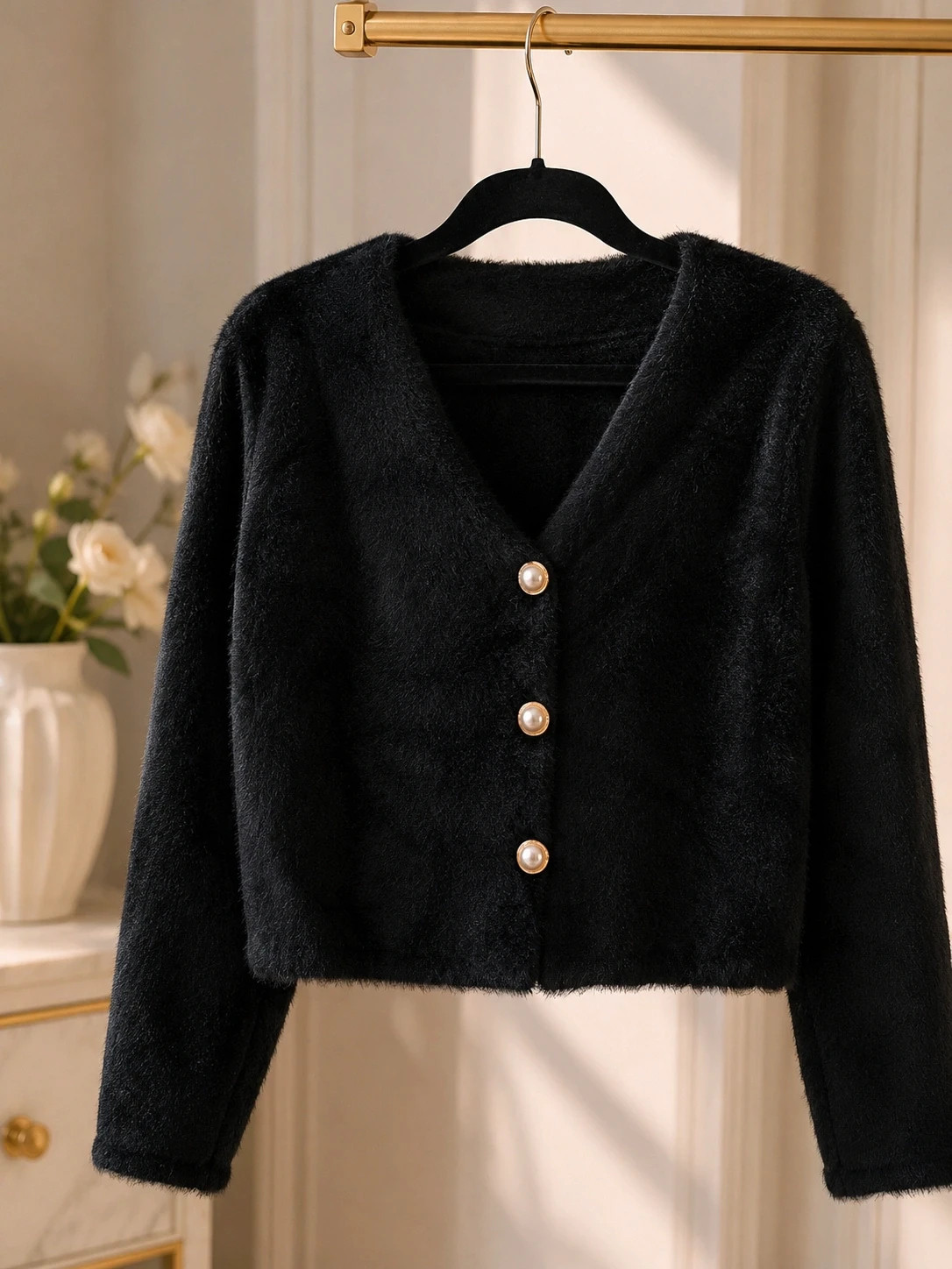 Gilet court noir tout doux – Tendance – taille S / 36 / 8