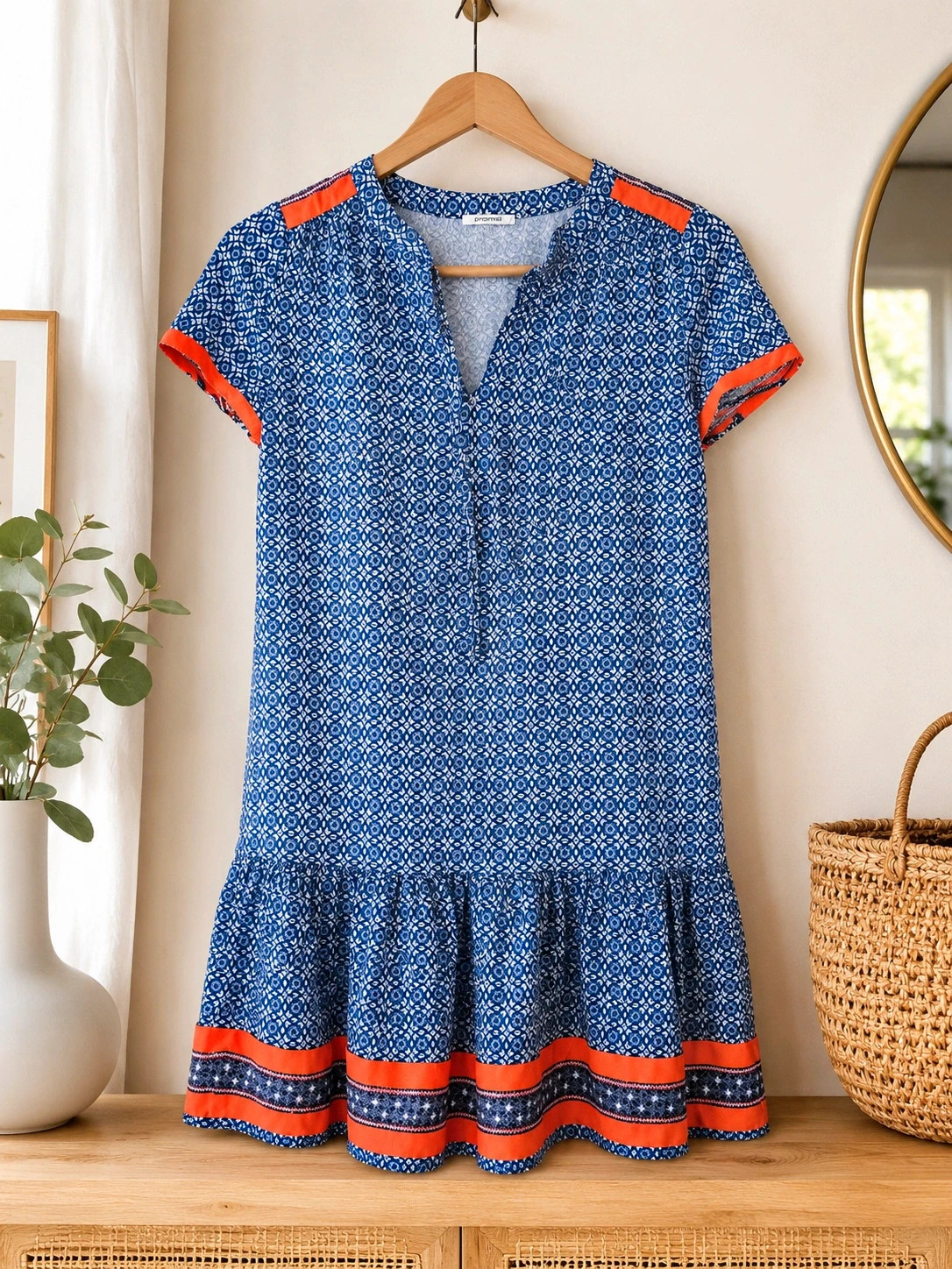 Robe courte bleue imprimée – Taille 34