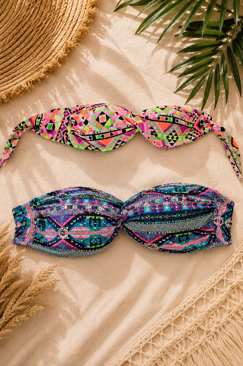 Hauts de maillot de bain bandeau imprimé multicolore