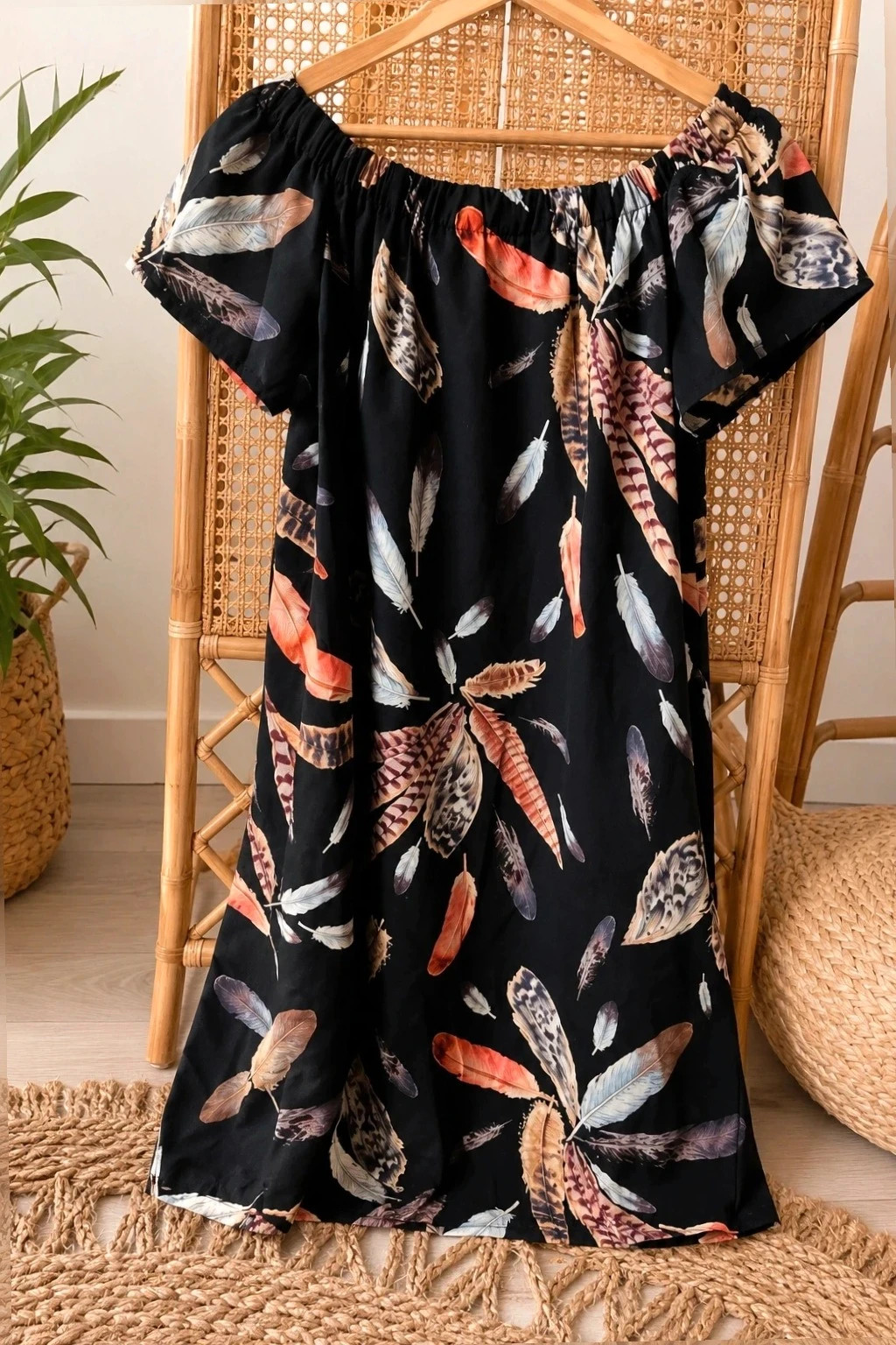 Robe épaules Dénudées imprimé plumes – Rue des Abesses T1 – Rue des Abbesses – taille S / 36 / 8