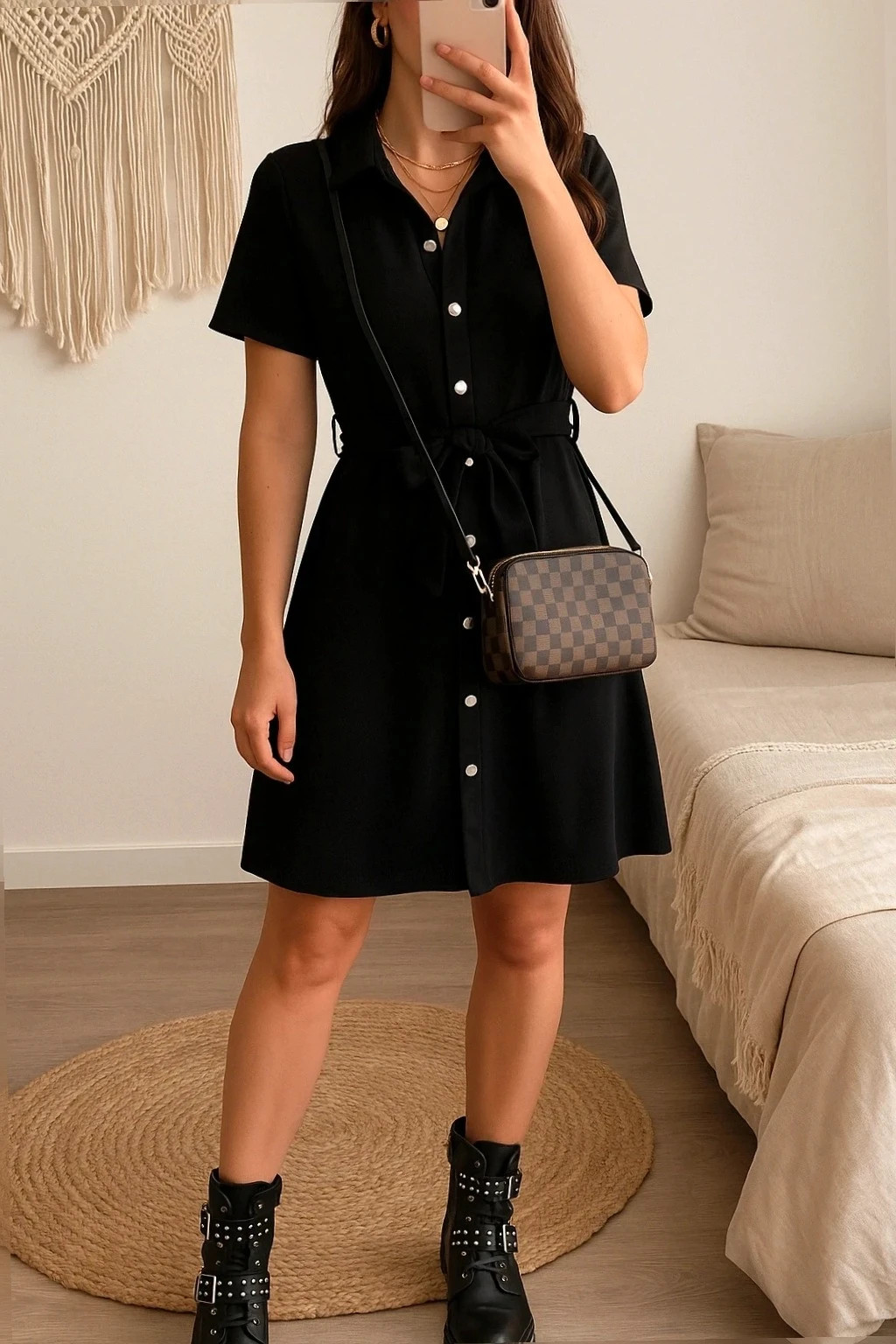 Robe noire chemise Ceinturée boutons argentés – Taille M – Jennyfer – taille M / 38 / 10 2