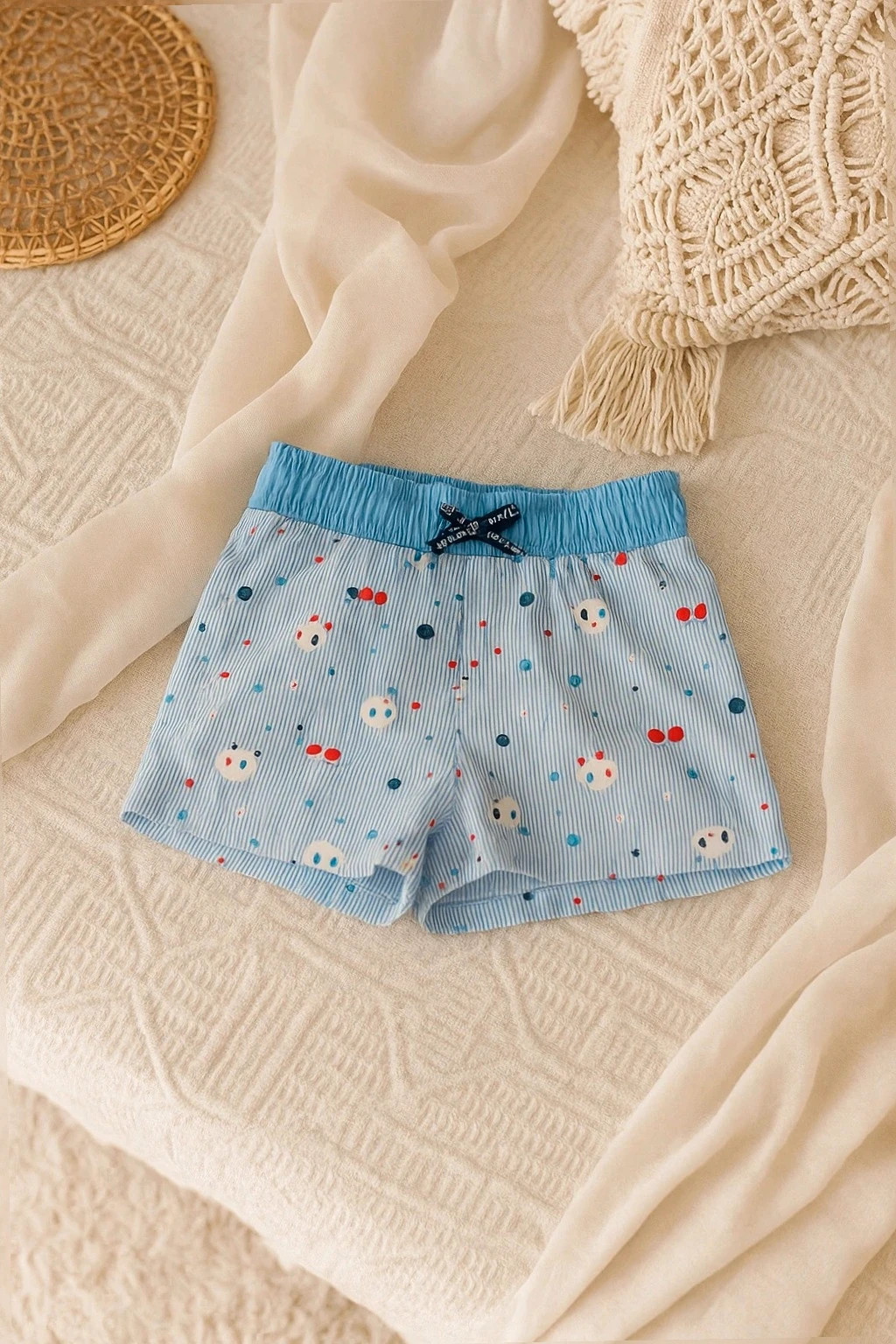 Short garçon rayé bleu Et blanc avec motifs animaux - Taille 23M / 86cm – Obaïbi – taille 24-36 mois / 92 cm