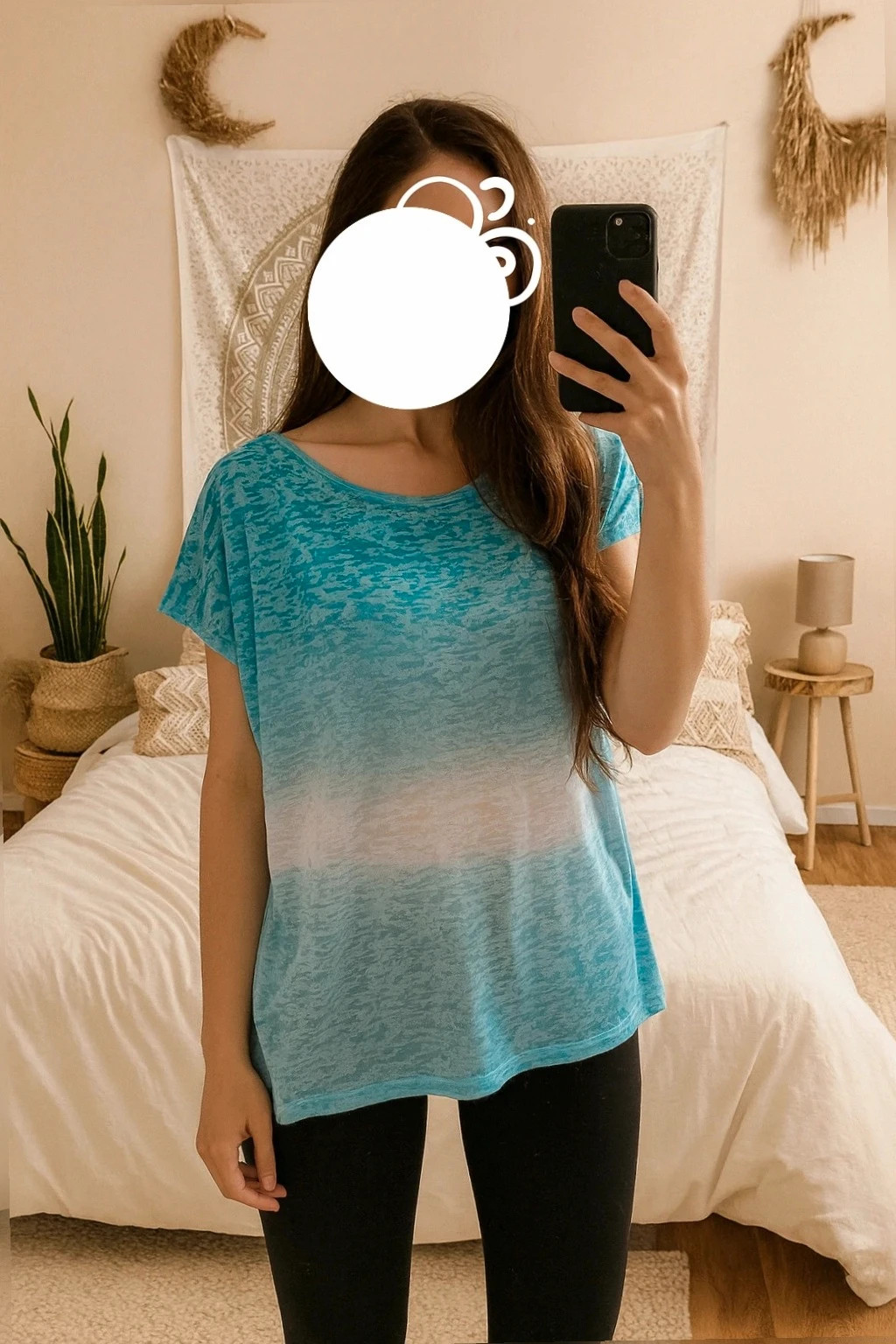 T-shirt dégradé bleu et blanc, Col rond, taille 36 – taille S / 36 / 8