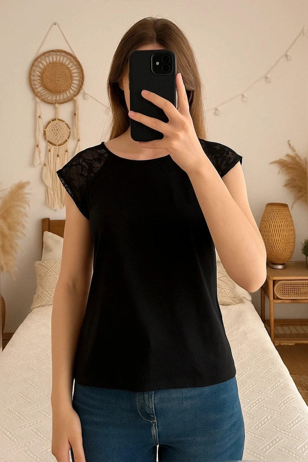 Haut Noir dentelle Camaïeu – Taille 36 – Camaïeu – taille S / 36 / 8