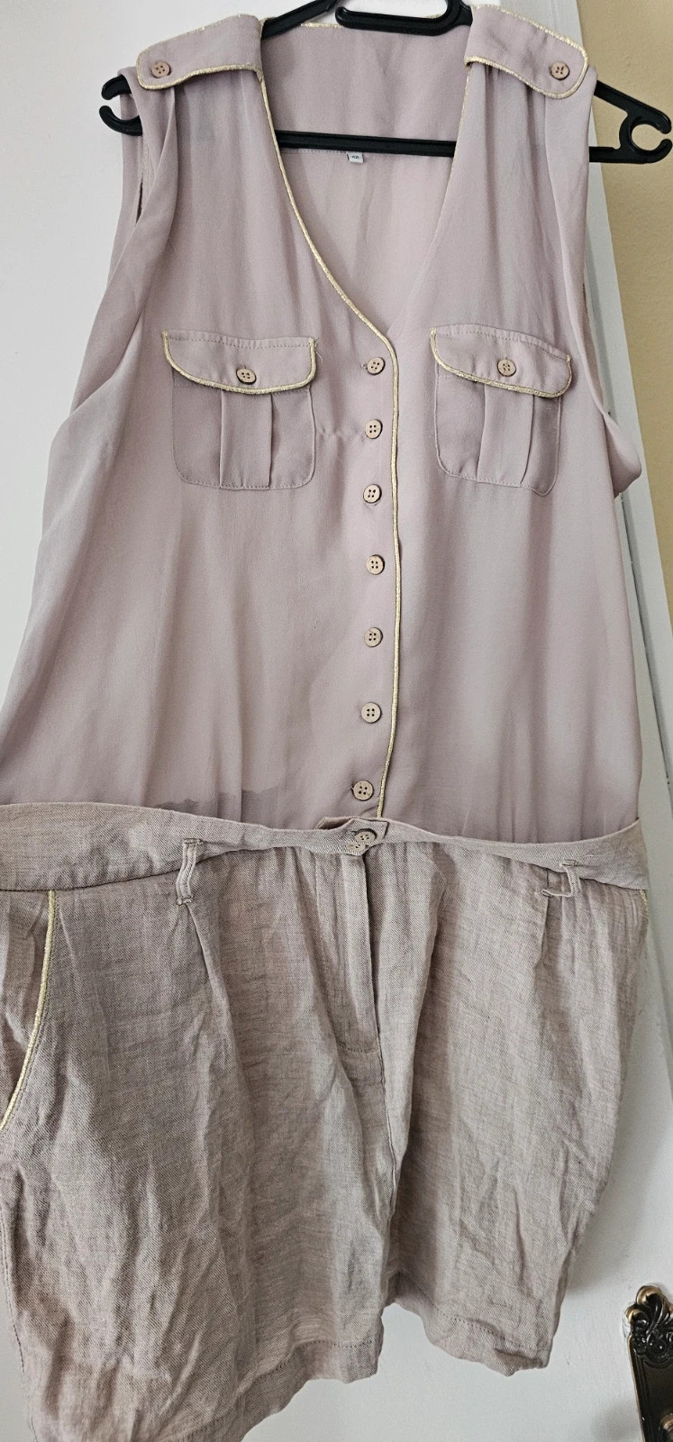 Combishort femme beige poudré et lin – Taille 42 – Fashion – taille XL / 42 / 14 5