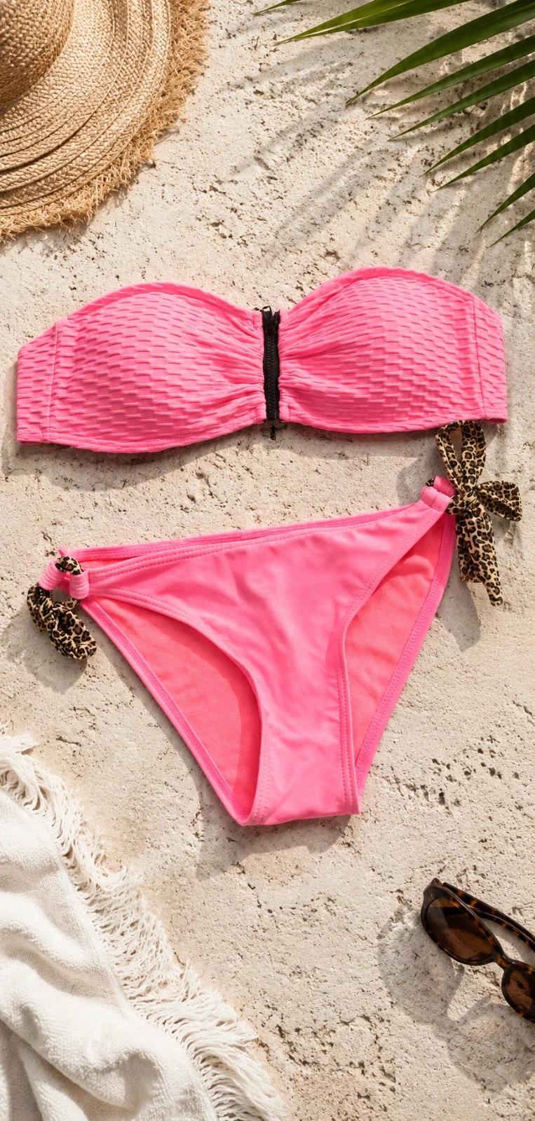Maillot de bain 2 pièces rose fluo avec détails léopard – Fashion – taille S / 36 / 8