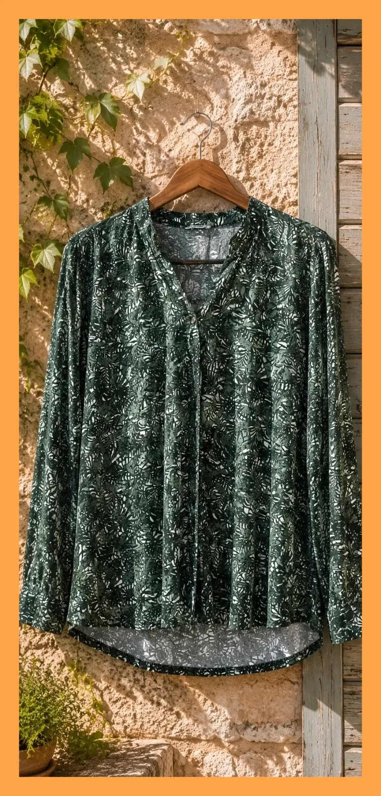 😌 Blouse fluide femme à imprimé feuillage kaki et blanc 🌿 – Zabaione – taille S / 36 / 8