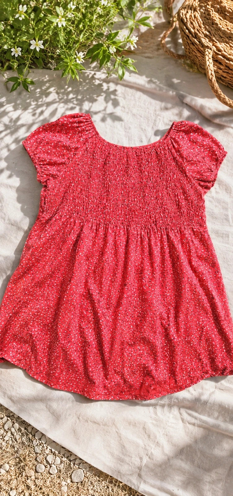 Blouse / tunique fleurie rouge – pas de marque – taille Taille unique