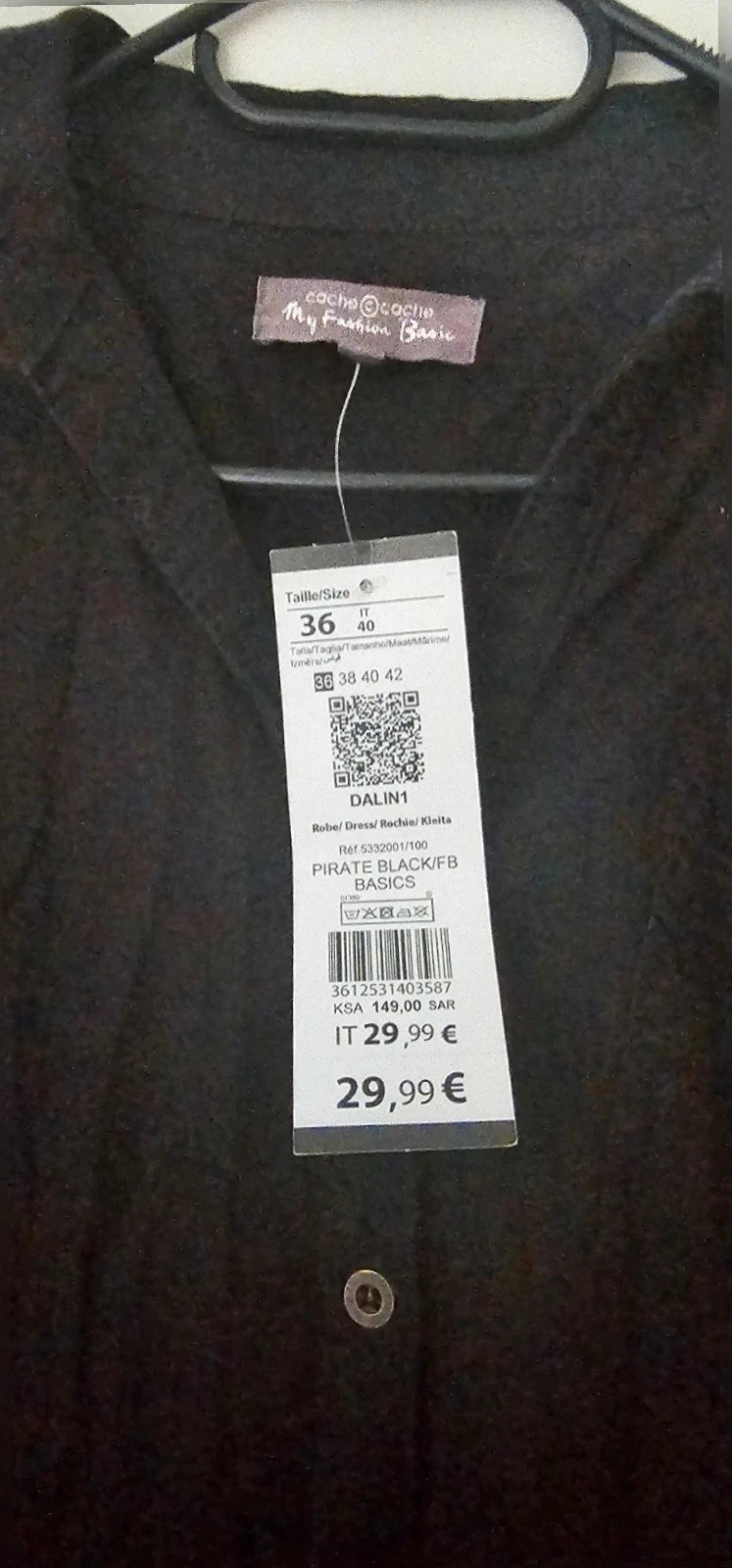 Robe chemise noire Cache Cache T36 – neuve avec étiquette – Cache Cache – taille S / 36 / 8 2