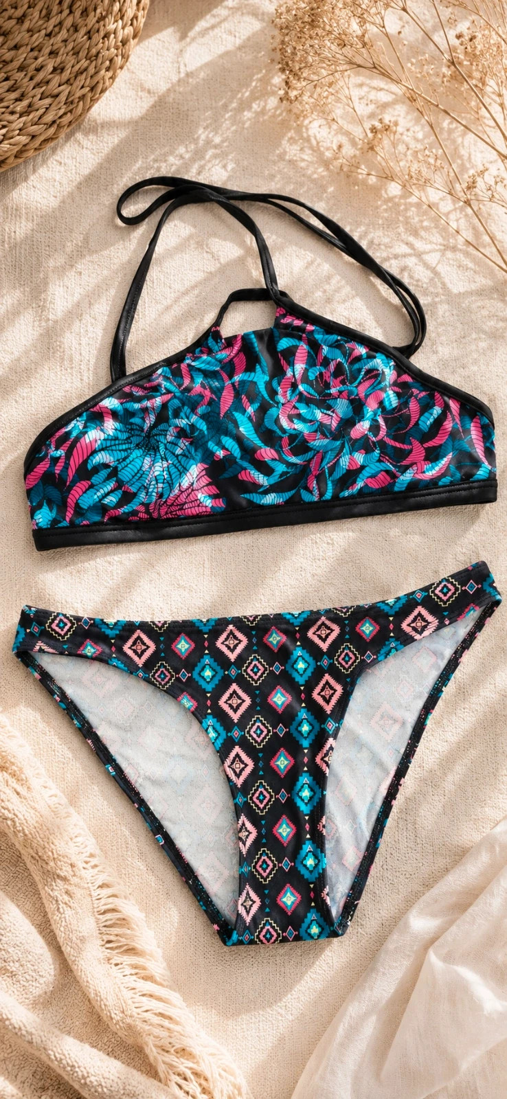 Maillot de bain 2 pièces imprimé multicolore – Taille estimée S