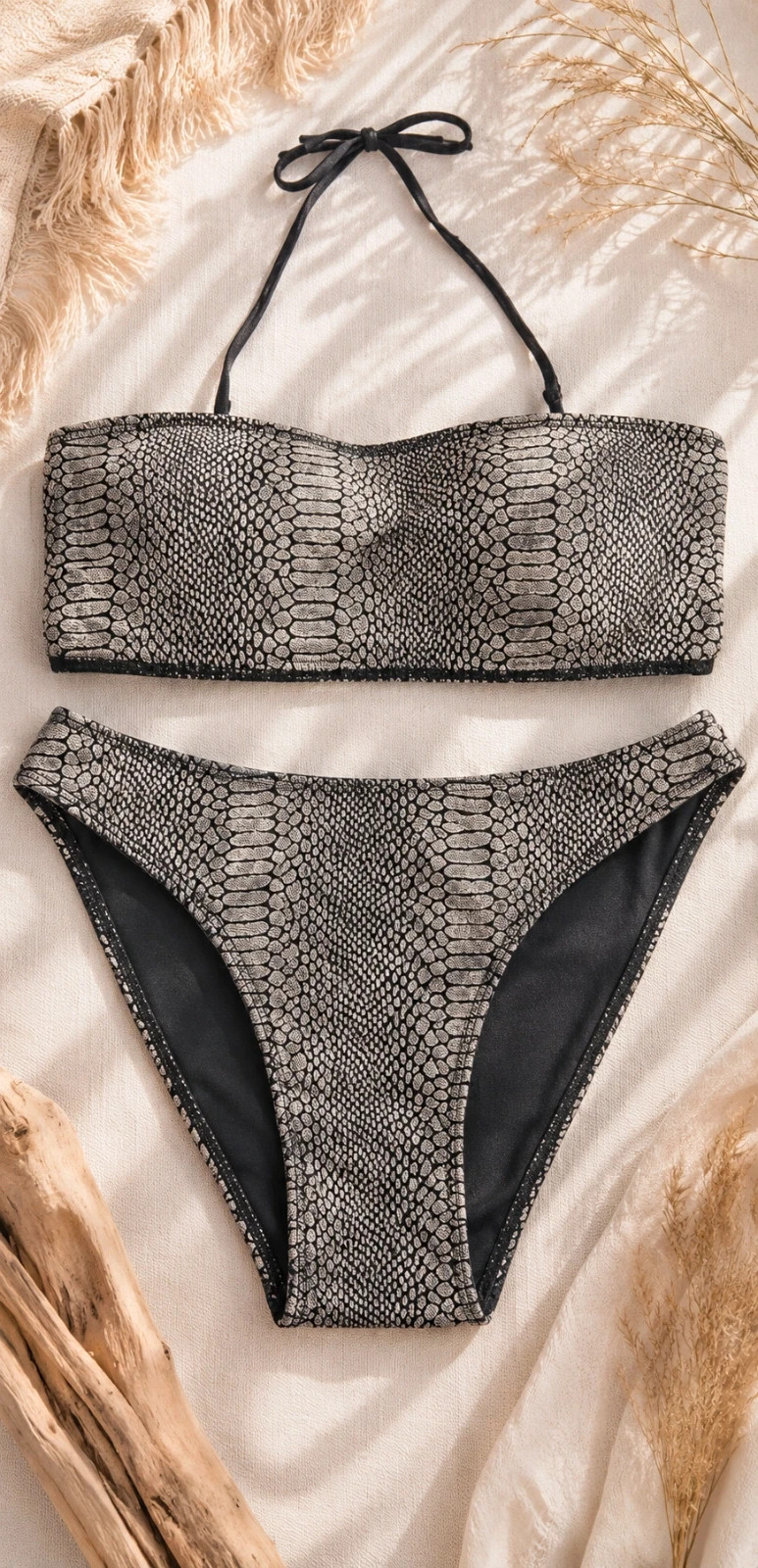 Maillot de bain 2 pièces imprimé effet python – Taille estimée 38/40 🐍