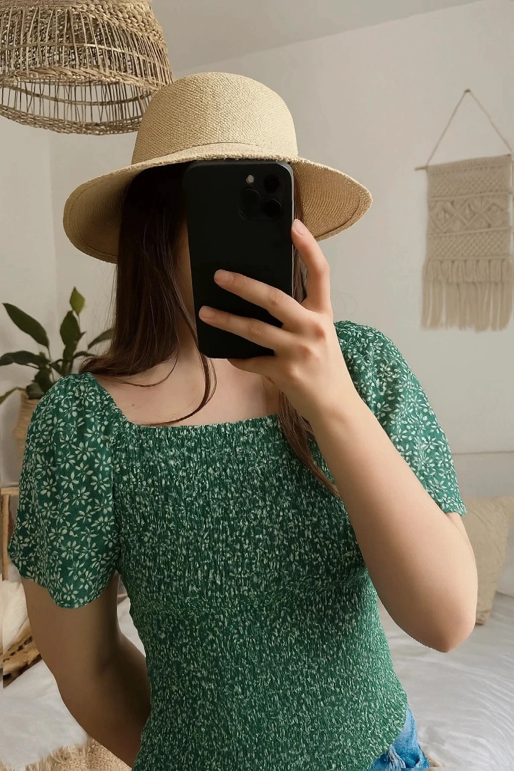 Top vert à fleurs camaïeu – Taille 36/38