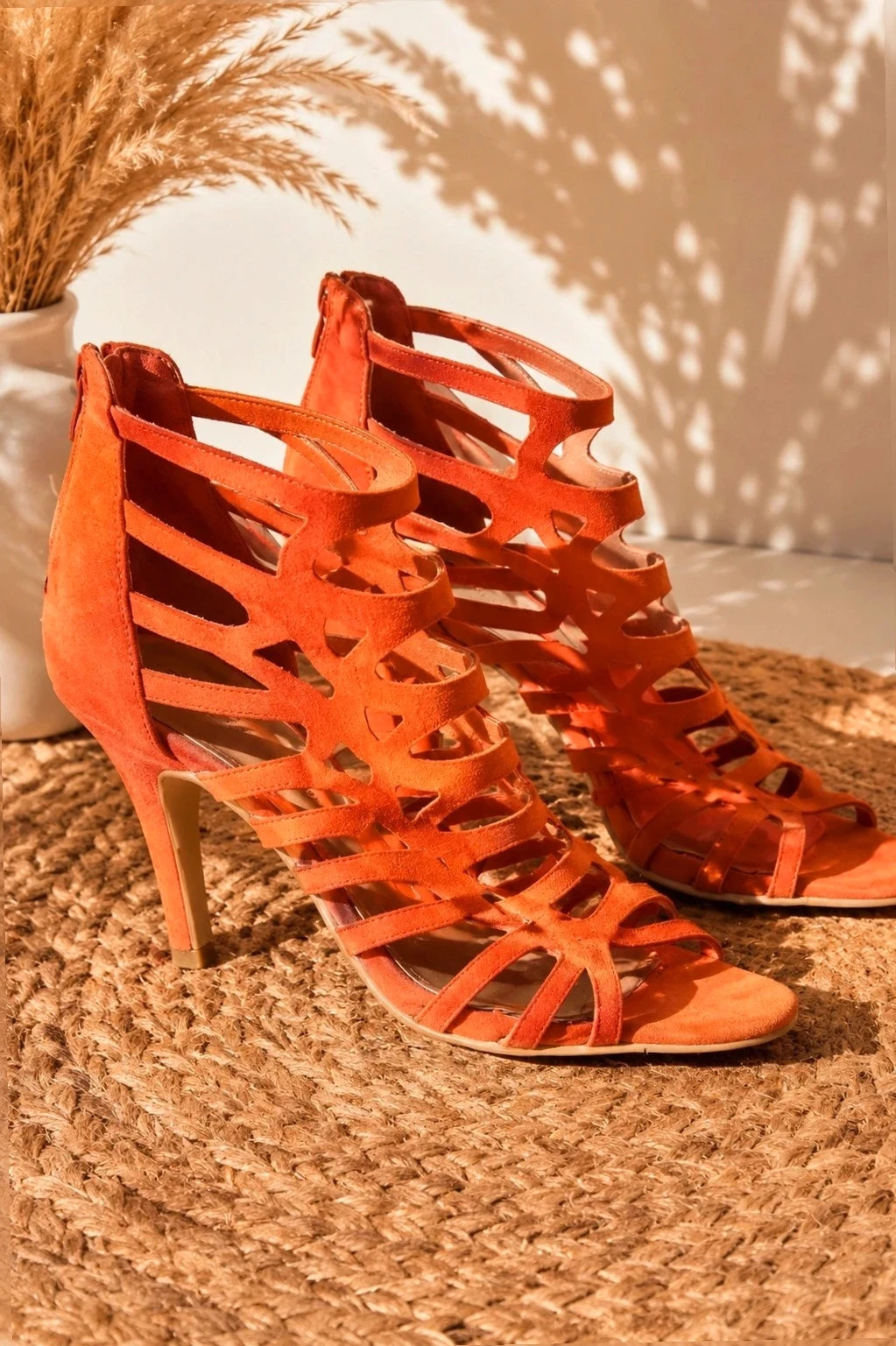 Sandales à talons orange style Suédine – Taille 38