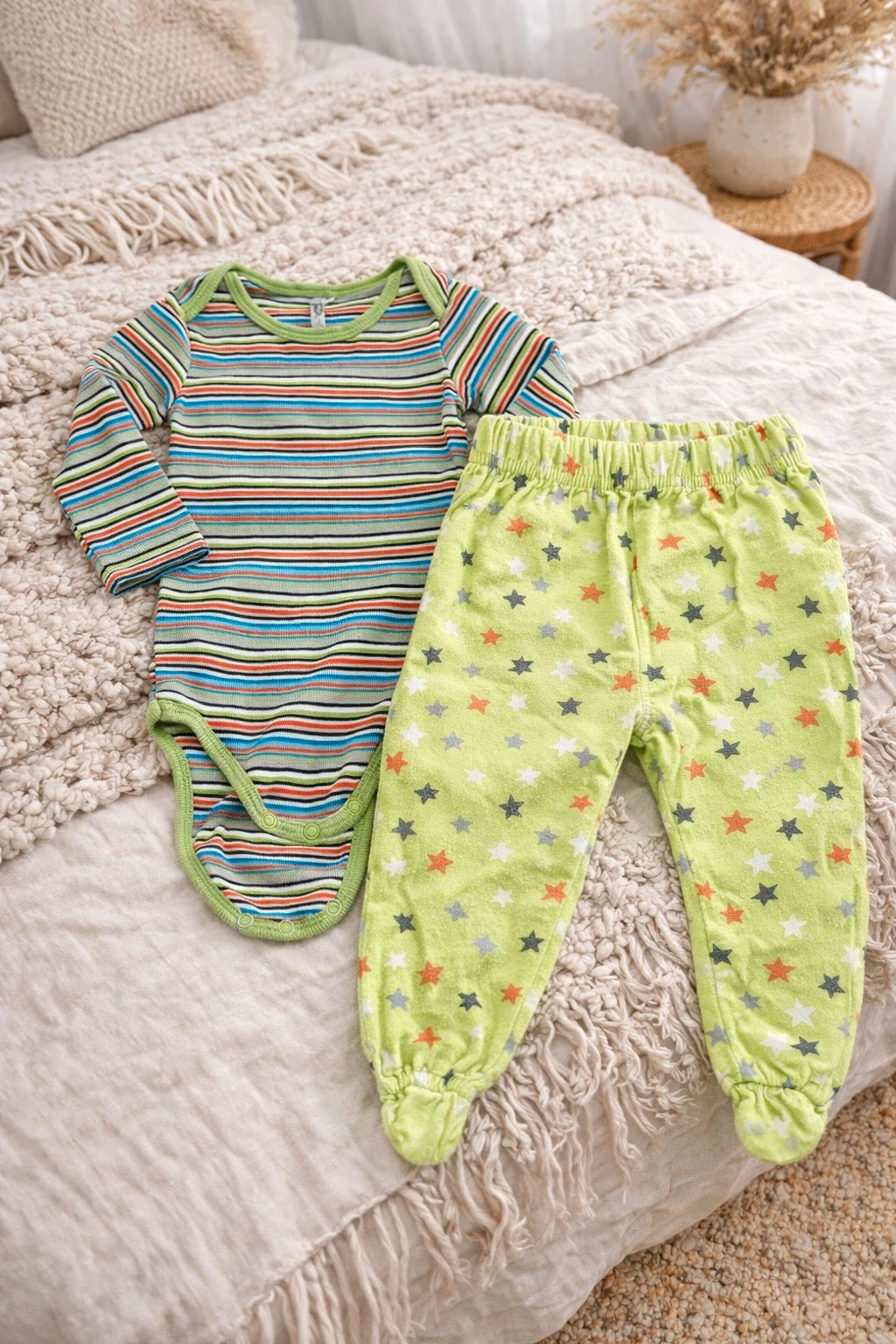Ensemble bébé body rayé et pantalon étoiles 6 mois