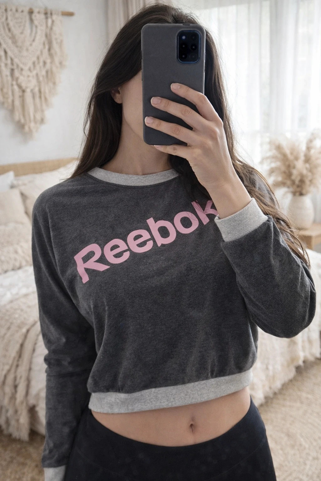 Sweat crop Reebok gris logo rose
