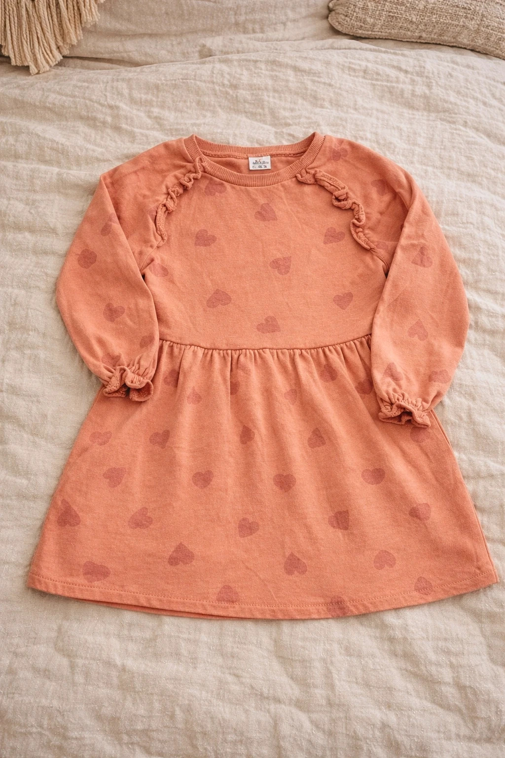 Robe fille rose à cœurs manches longues – Tape à l’Oeil – 3 ans (96 cm)