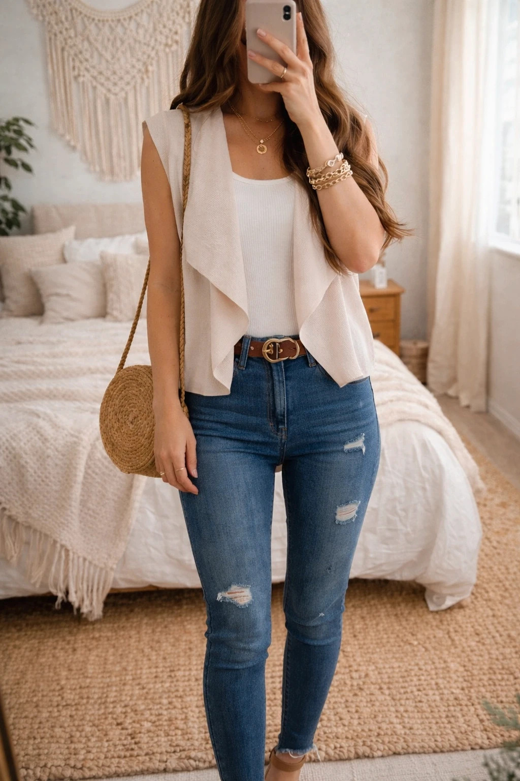 Gilet fluide court sans manches beige clair SHEIN – Taille S
