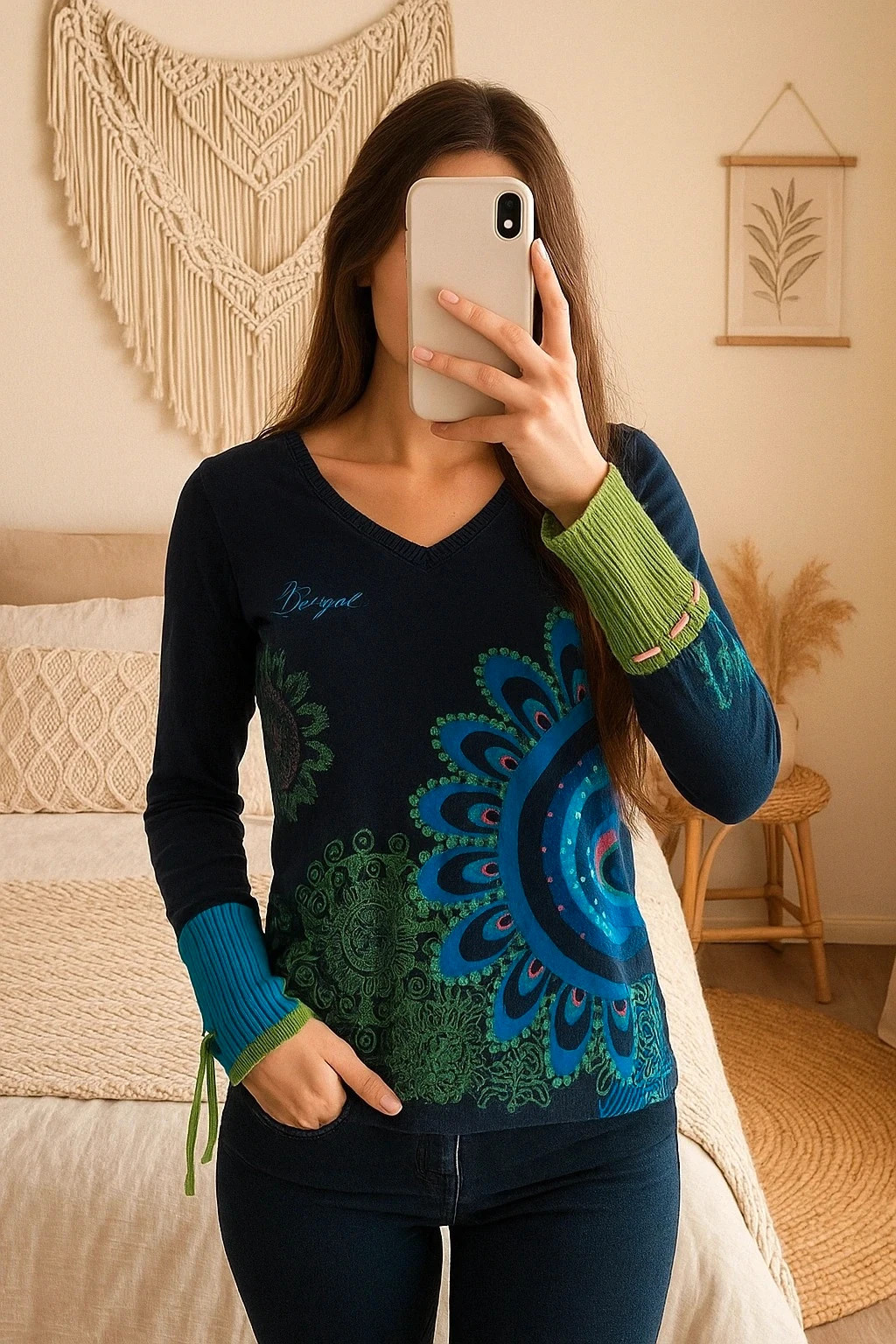 Pull Desigual coloré Manches vertes – Taille M