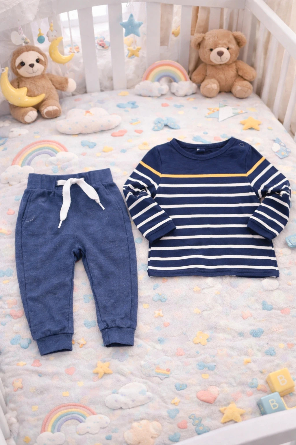 Ensemble bébé 3 mois – pantalon + haut rayé