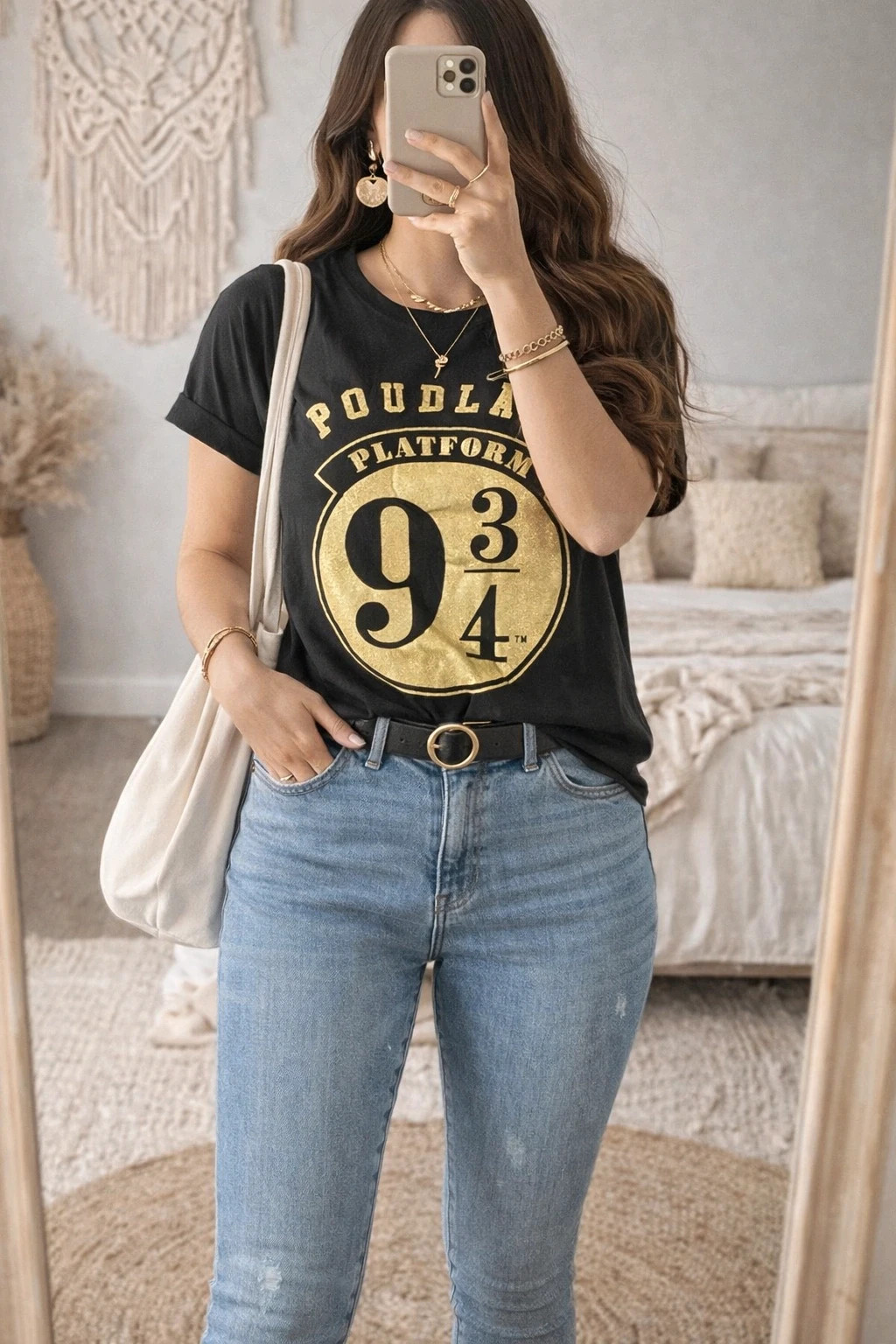 T-shirt Harry Potter Poudlard – Platform 9¾ – Noir & Or – Taille XS