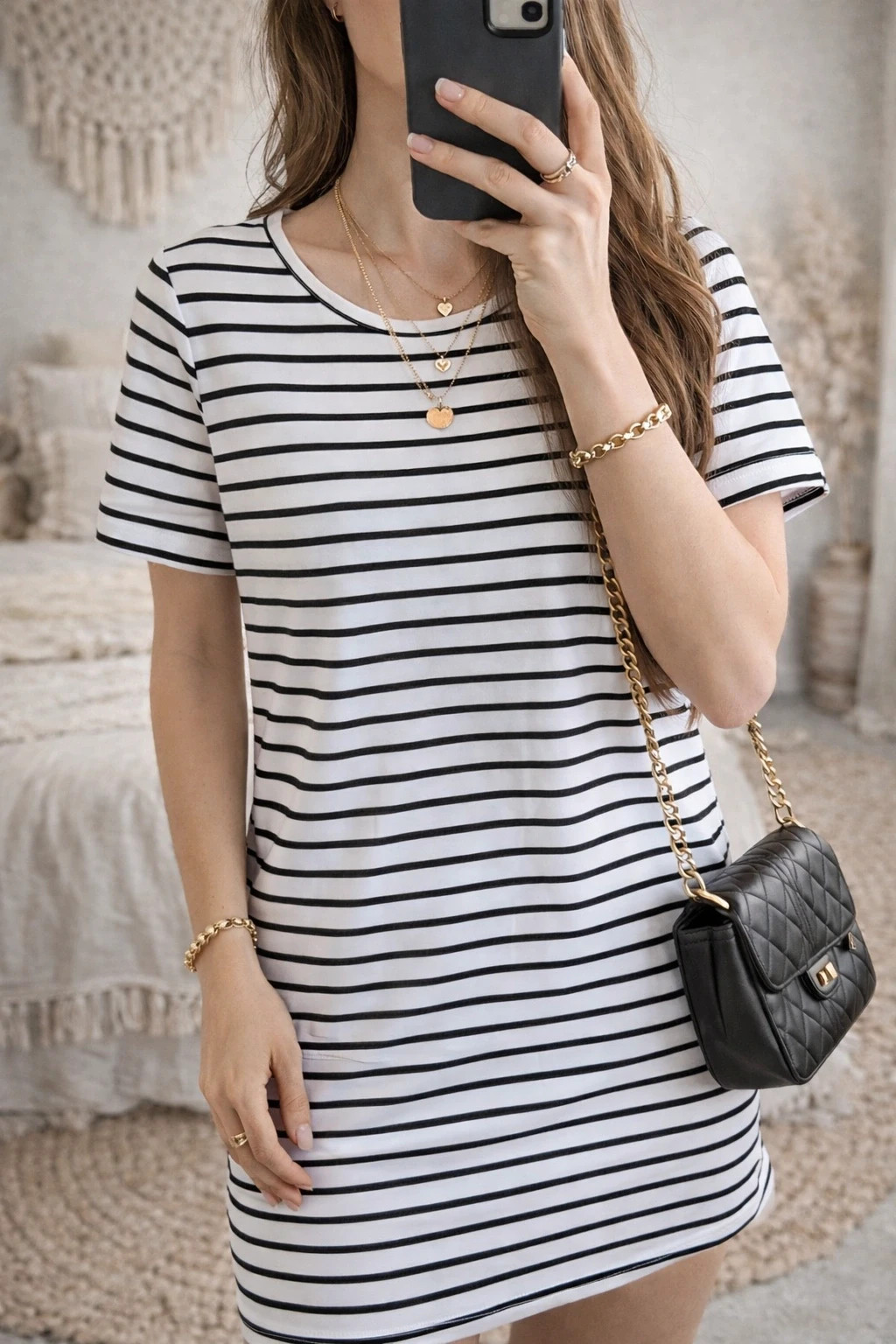 Robe t-shirt rayée noire et blanche SHEIN – Taille S