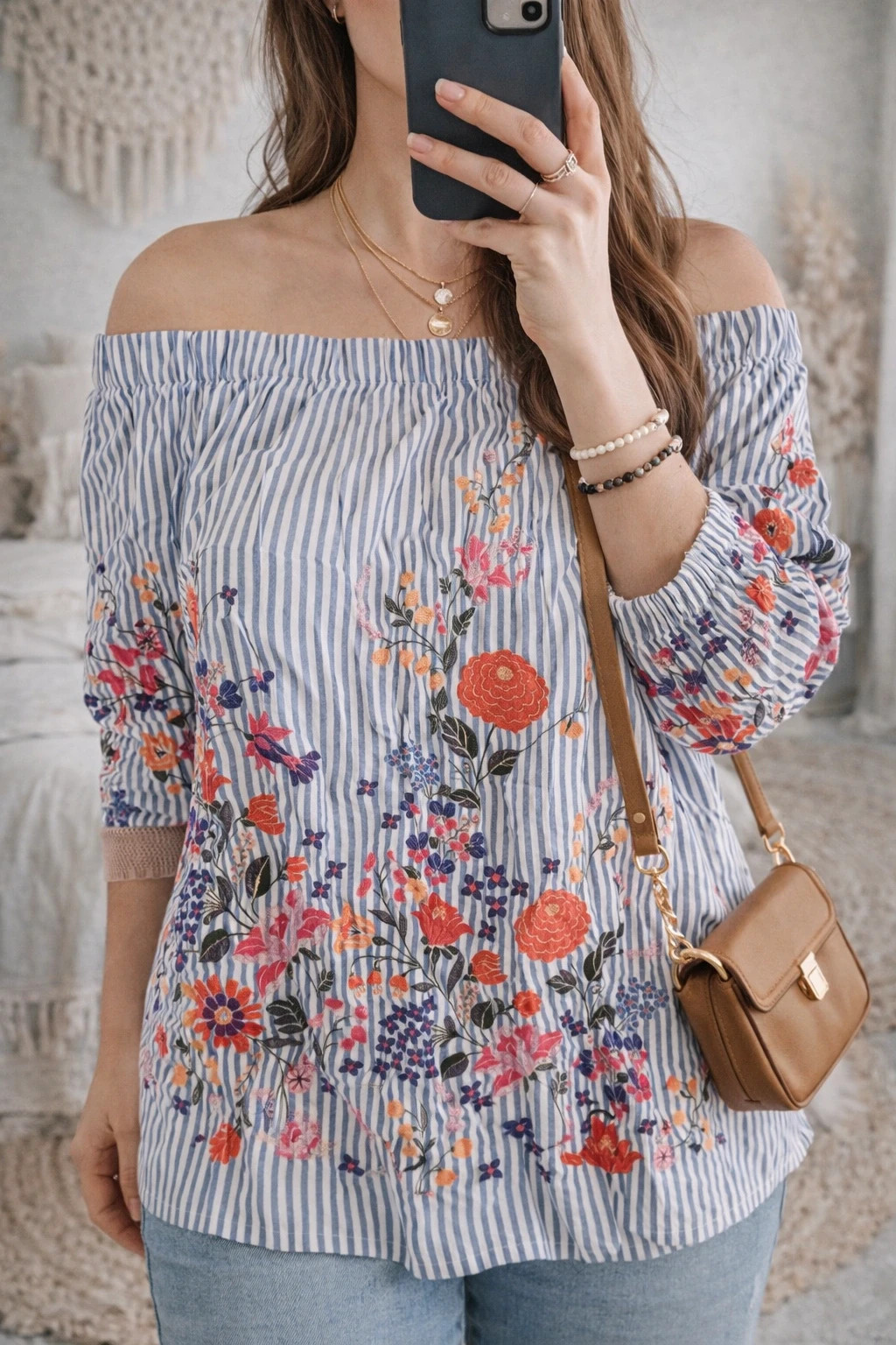 Blouse rayée à fleurs – style bohème