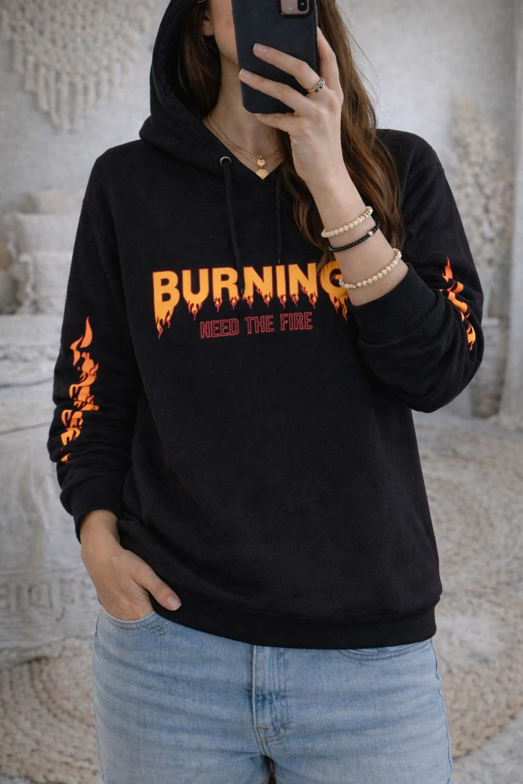Sweat noir imprimé flammes – style street – taille XS