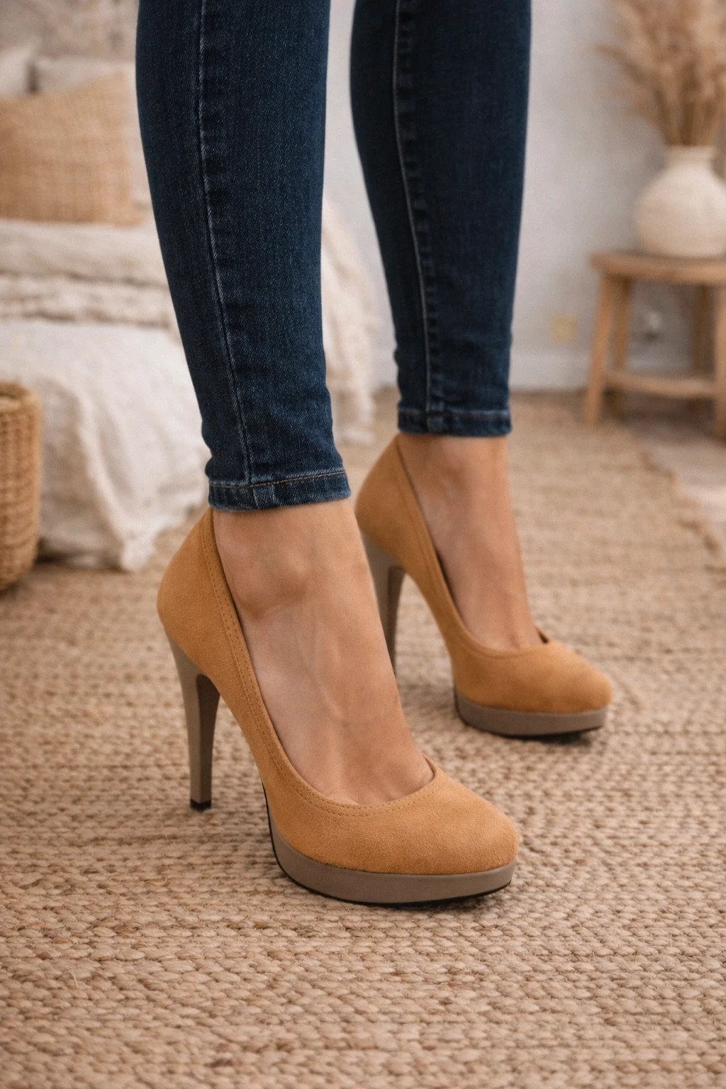 Escarpins camel à talons plateforme taille 37