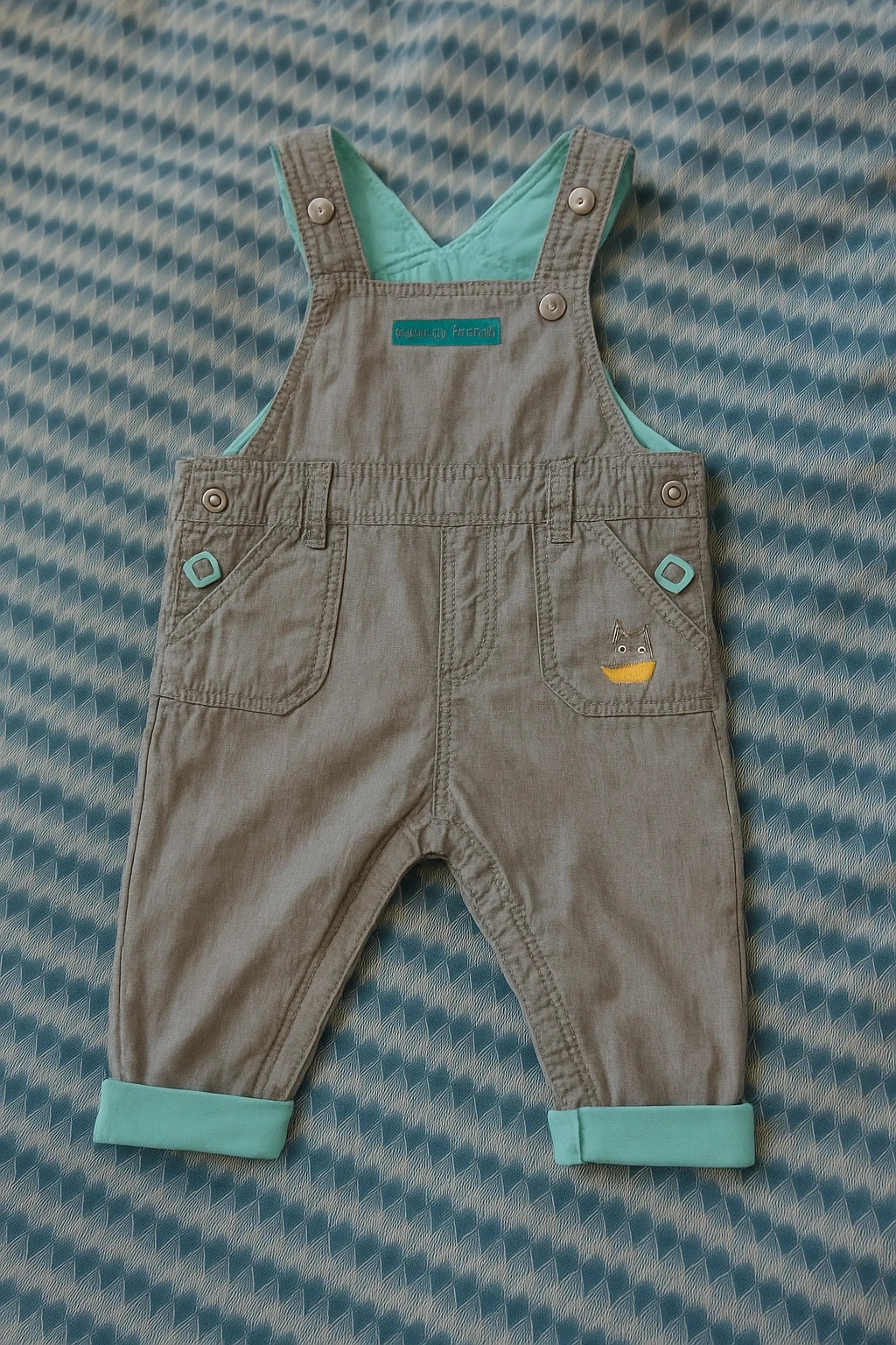 Salopette bébé gris et vert Hello my friends – 3 mois