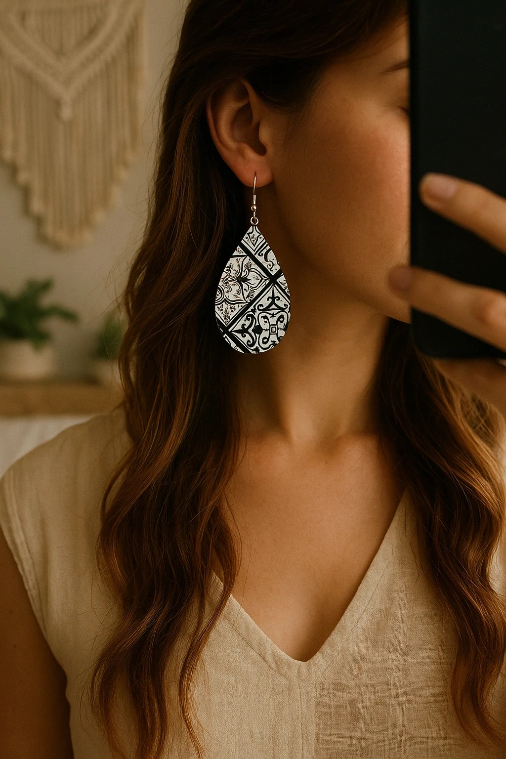 Boucles d’oreilles bohèmes motif graphique – style Y2K