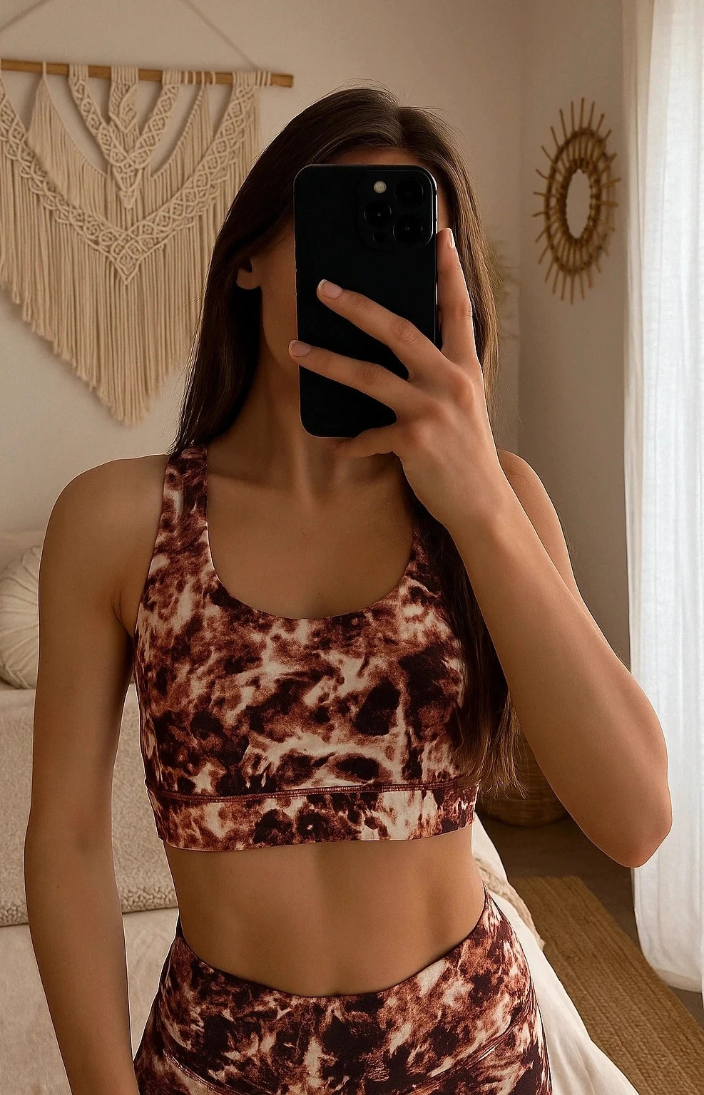 Brassière de sport marron effet tie-dye – Taille XS (convient 34/36) .