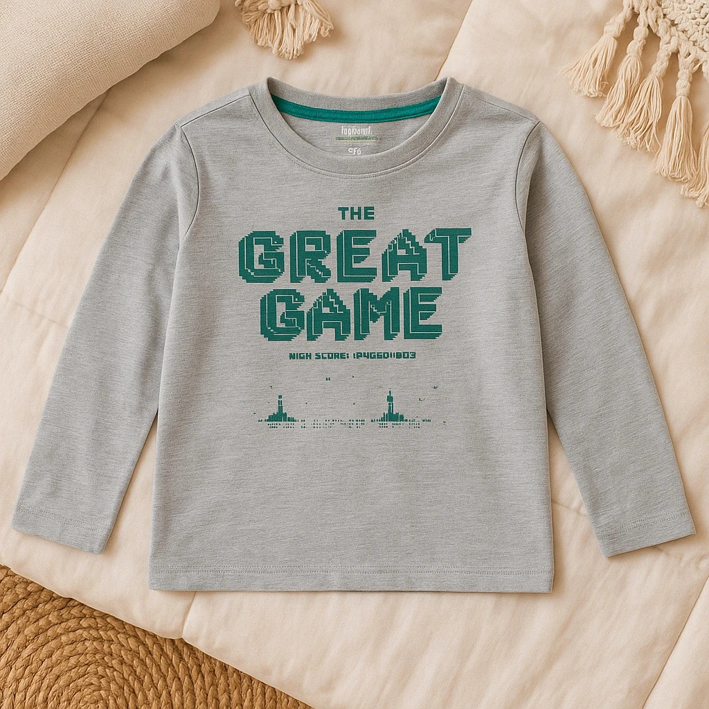 T-shirt manches longues gris Kiabi coton bio – Motif The Great Game – Taille 5 ans