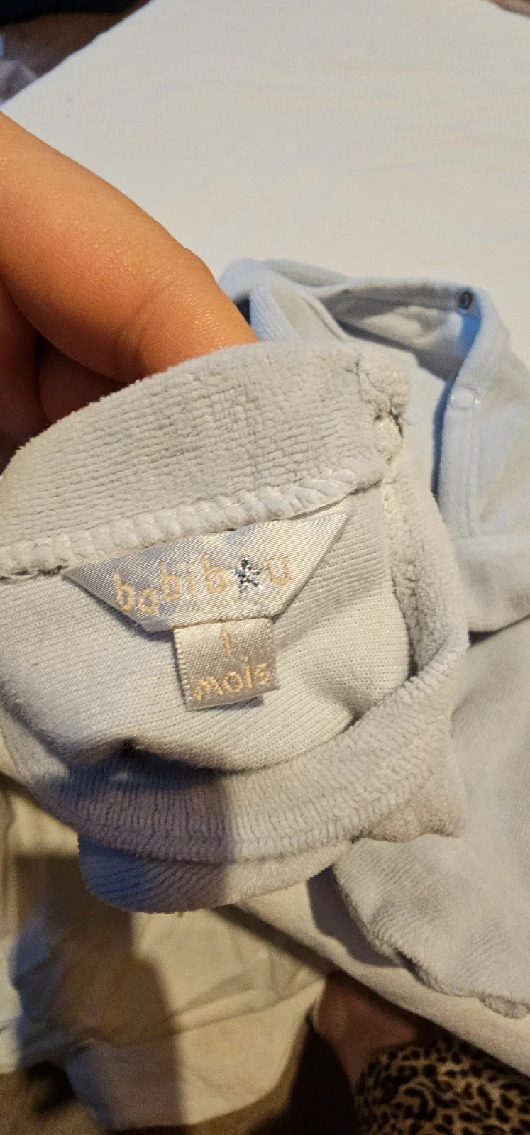 Pyjama velours gris Maman je t'aime – 1 mois – Babibou – taille 1-3 mois / 56 cm 2