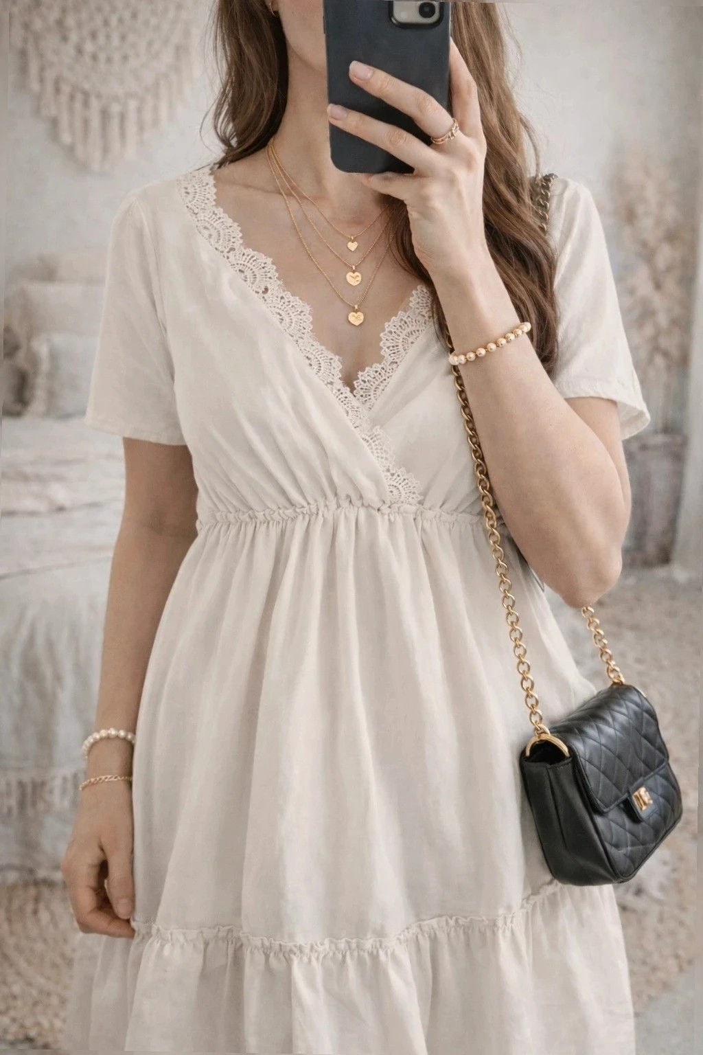 Robe Fluide blanche col dentelle – SHEIN – taille L