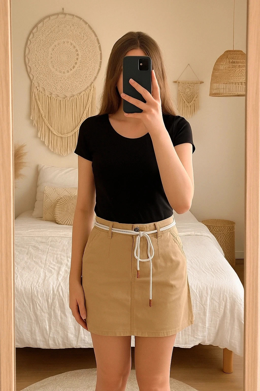 Jupe beige taille 40 avec ceinture – Gemo