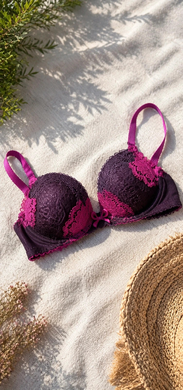 Soutien-gorge violet et fuchsia dentelle – Taille 90B