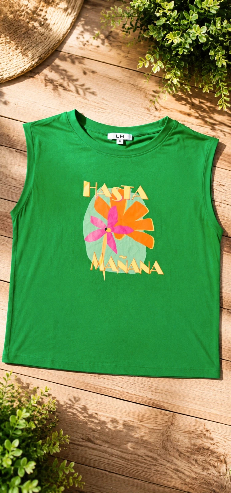 Débardeur vert imprimé Hasta Mañana – Taille M