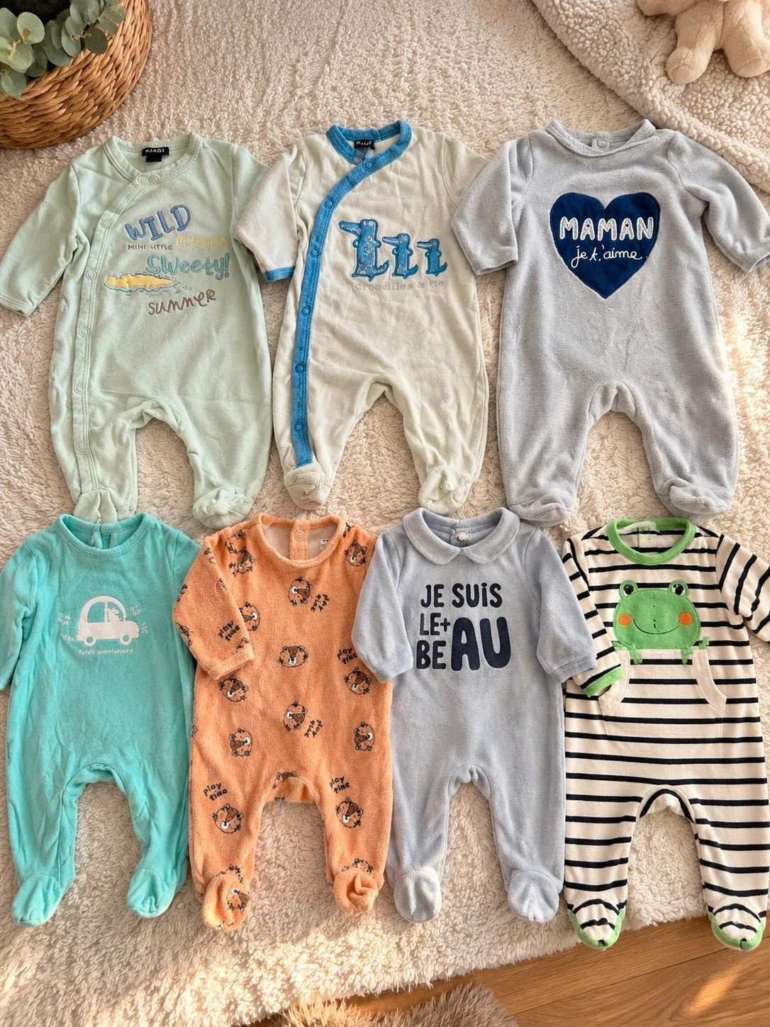 Lot 7 pyjamas bébé garçon 1 mois (Kiabi, Orchestra, Babibou) - Très bon état