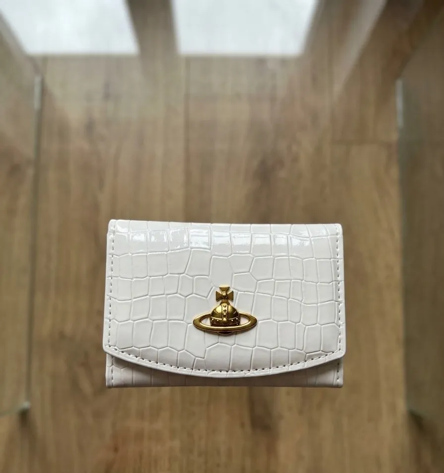 Portefeuille Vivienne Westwood blanc effet croco fermoir doré