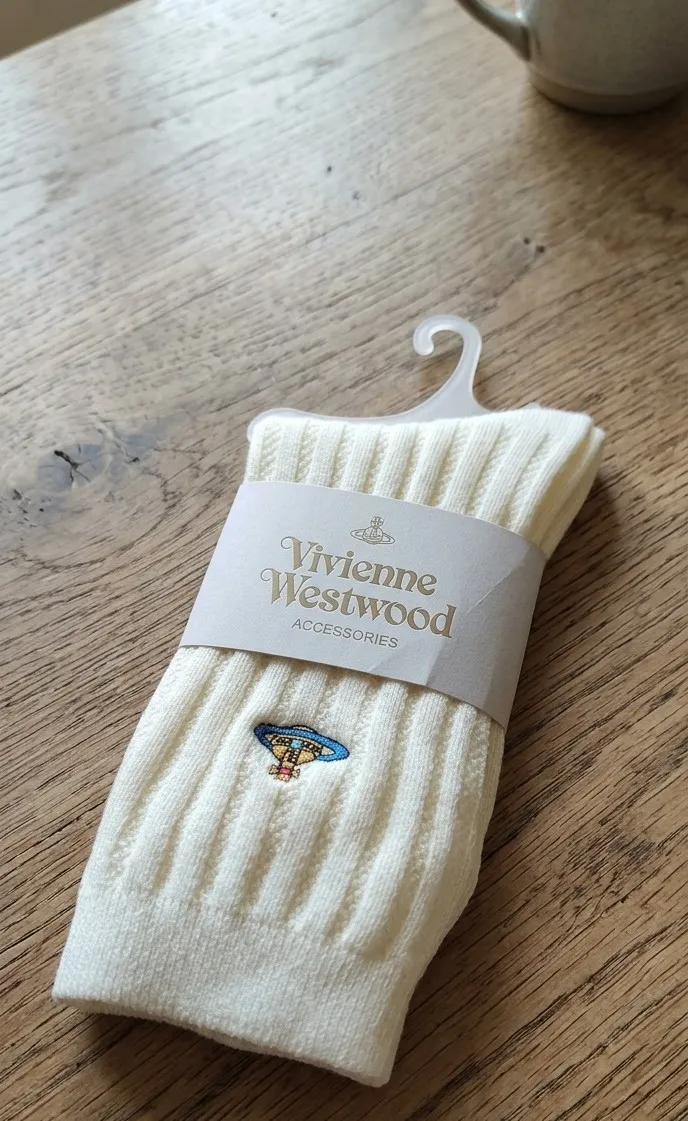 Cream Ribbed Socks with Embroidered Logo 3