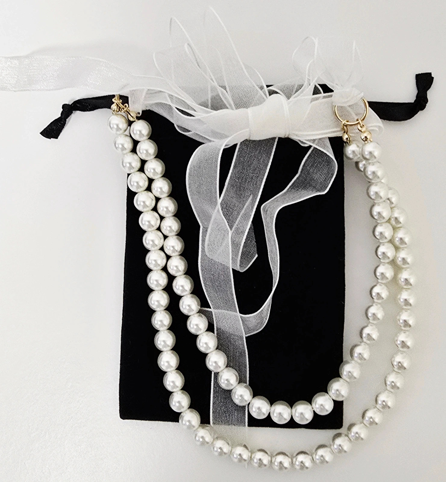 Collar de perlas doble con lazo 2