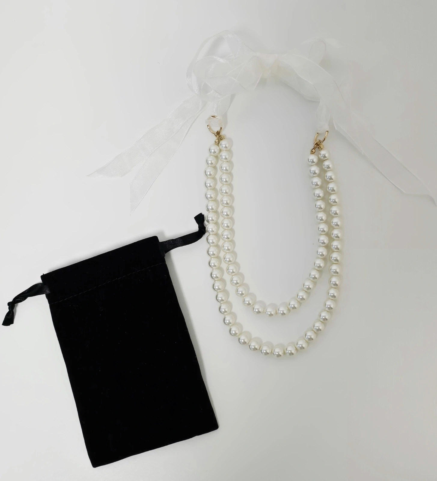 Collar de perlas doble con lazo 3