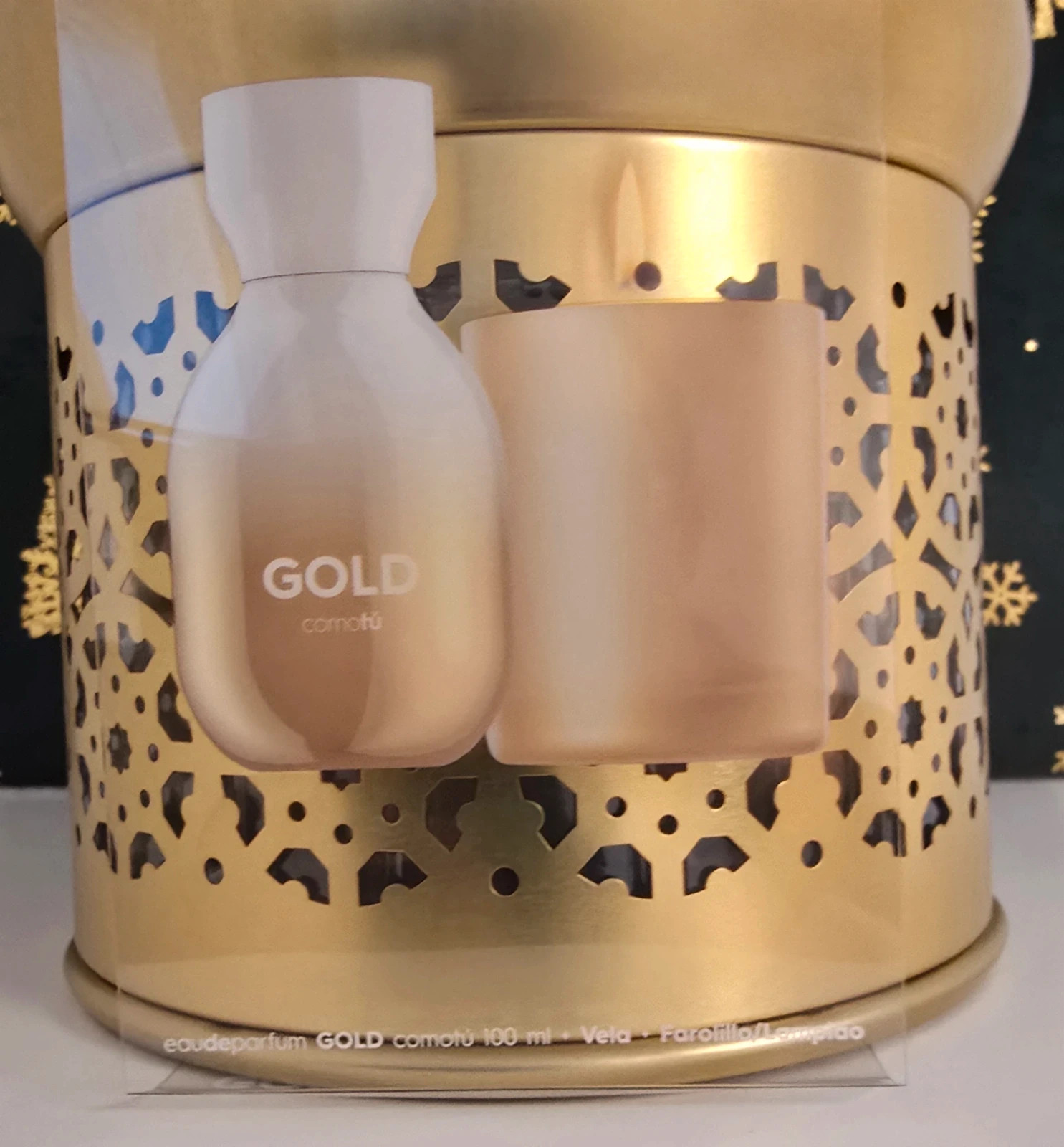 Agua de Perfume y vela Set dorado 2