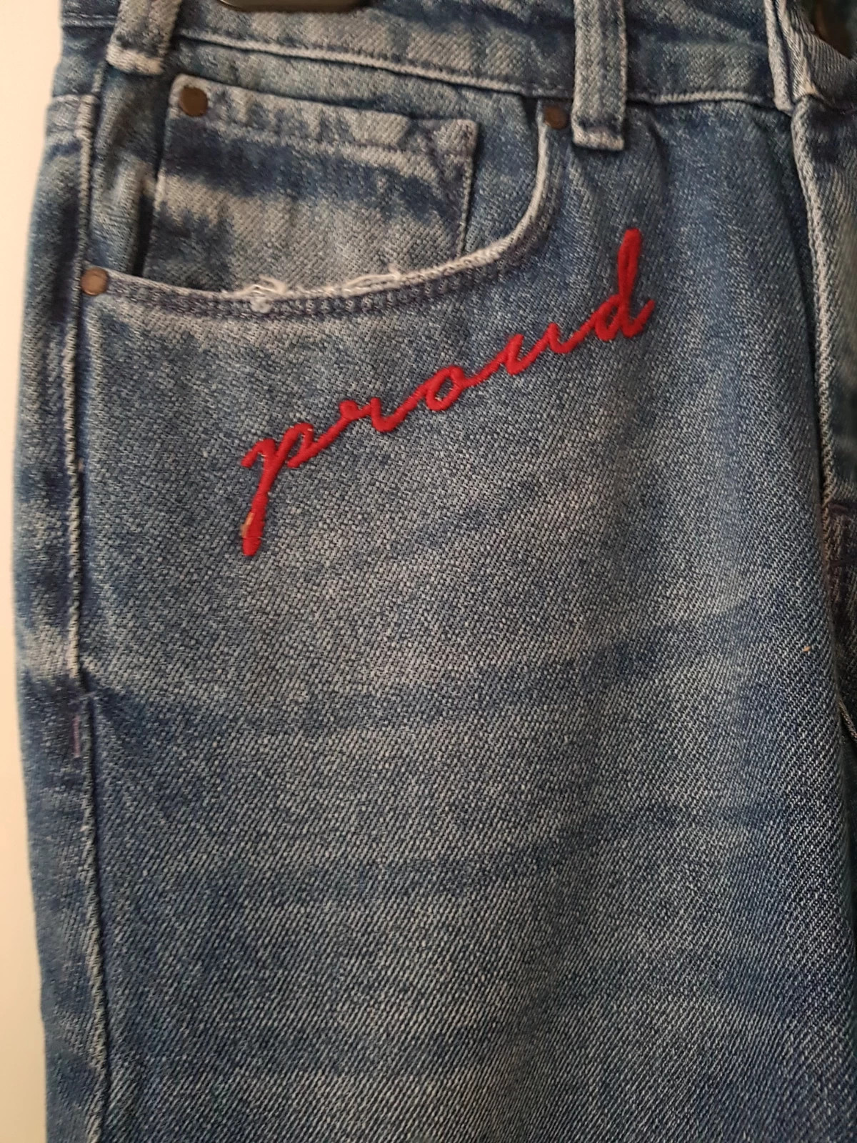 Vaquero straight con mensaje👖 – Green Coast – taille S / 36 / 8 4